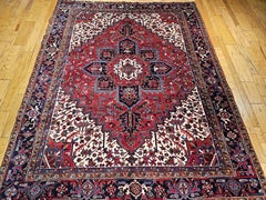 Vintage Persian Heriz Hand-Knotted Rug, Geometric Design, 1940s