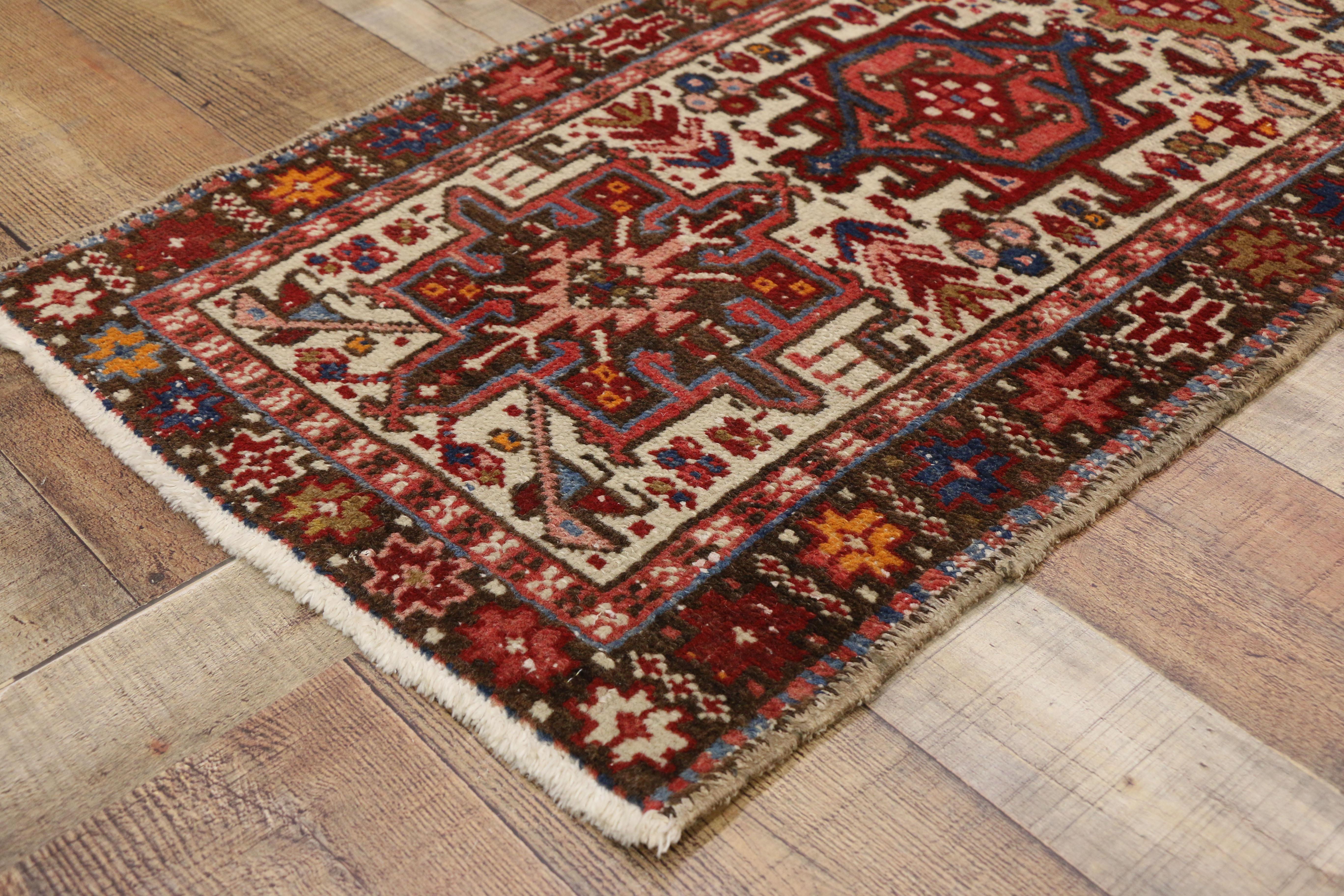 Vintage Persian Heriz Karaja Runner, Short Hallway Tribal Style Runner In Good Condition In Dallas, TX