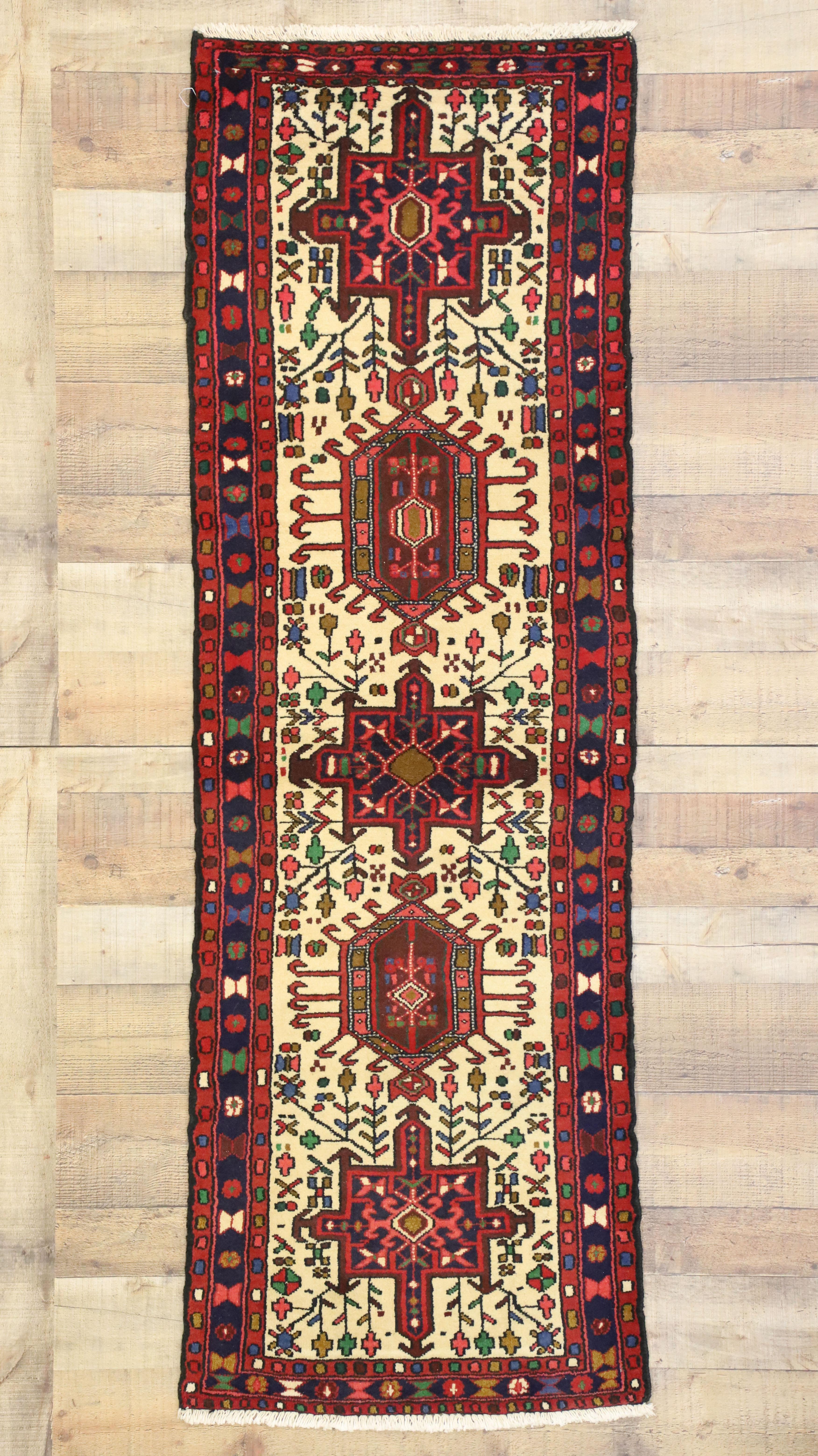 Wool Vintage Persian Heriz Karaja Runner, Short Hallway Tribal Style Runner For Sale