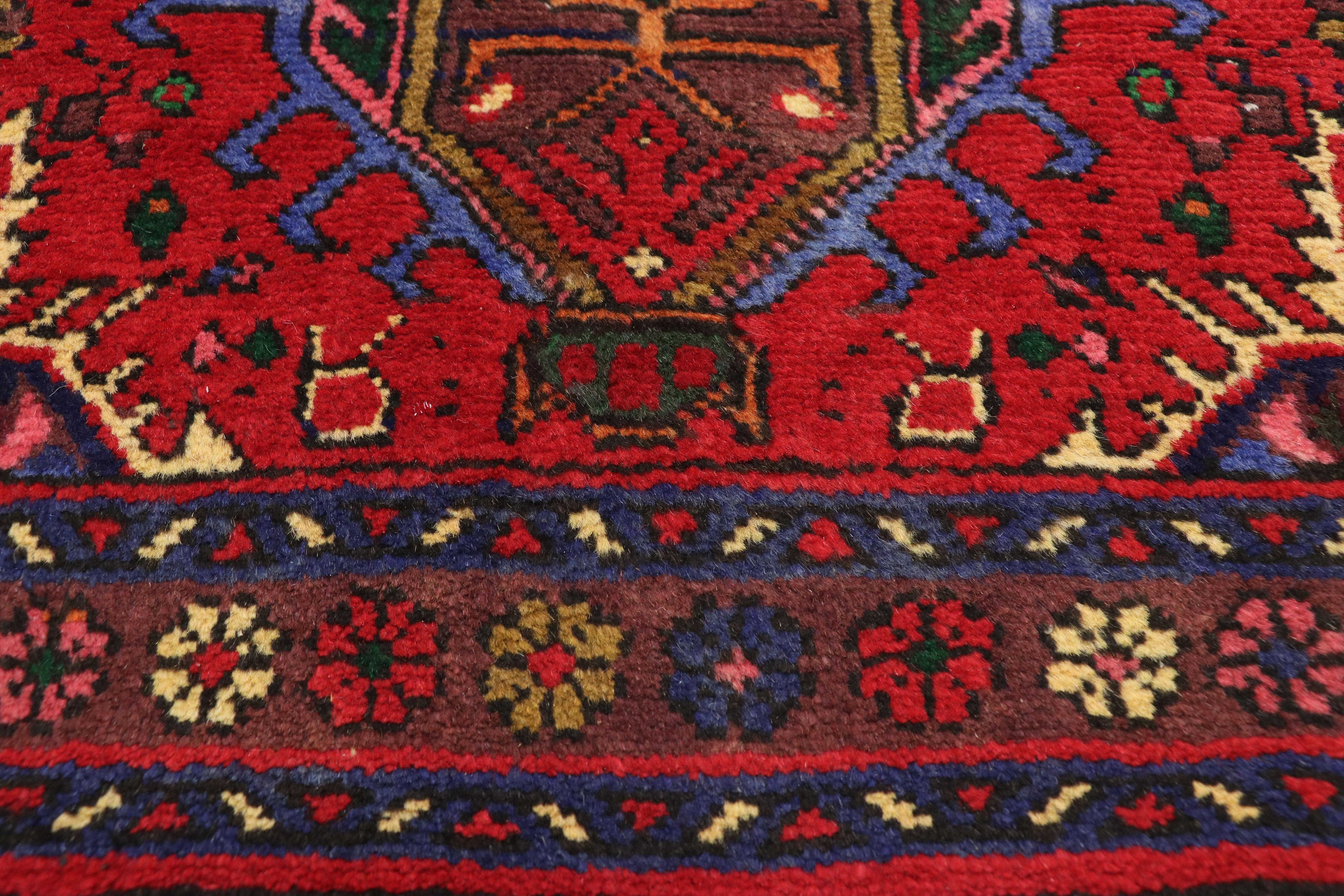 Hand-Knotted Vintage Persian Heriz Rug Carpet Runner  For Sale