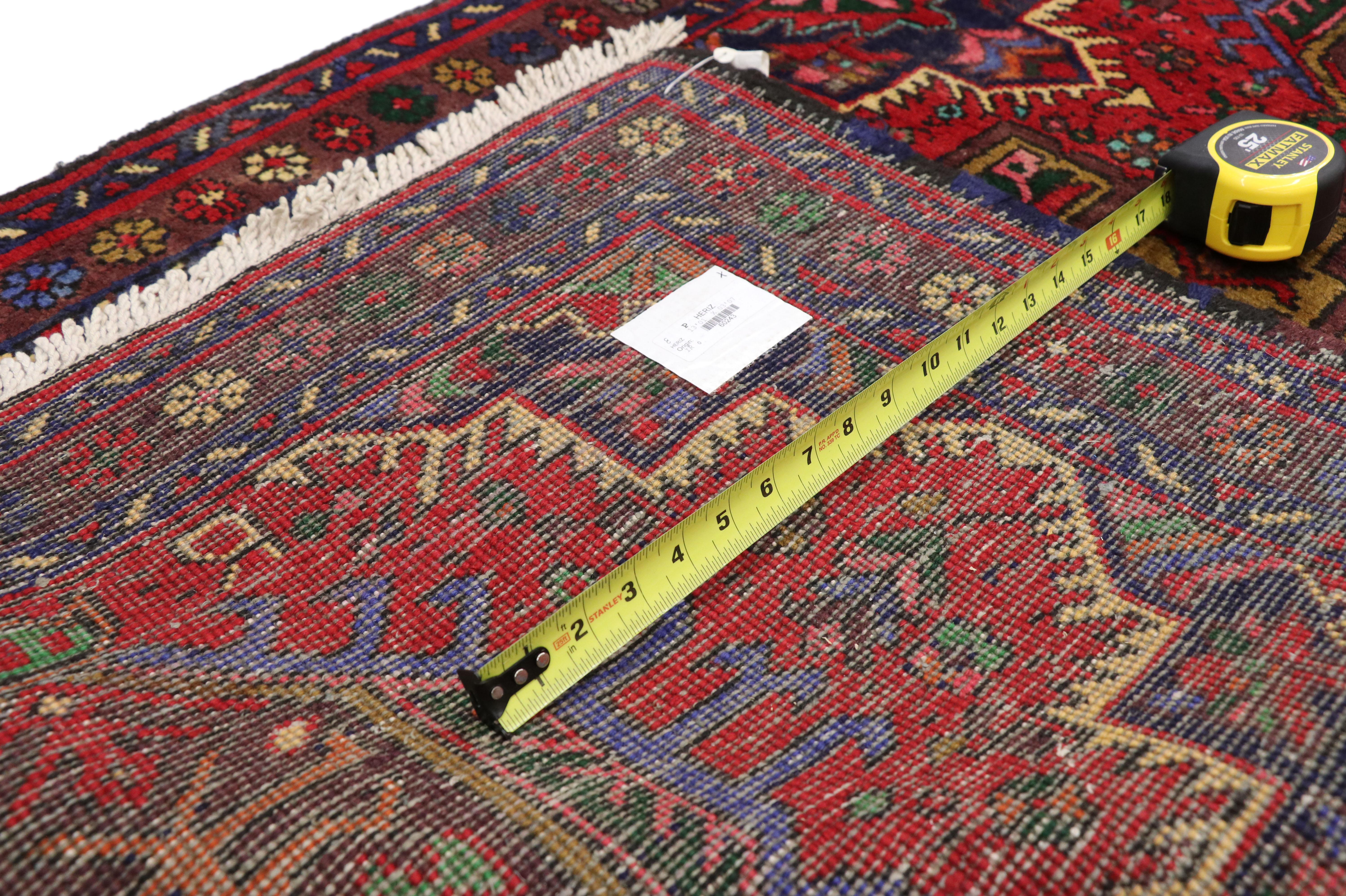 Vintage Persian Heriz Rug Carpet Runner  In Good Condition For Sale In Dallas, TX