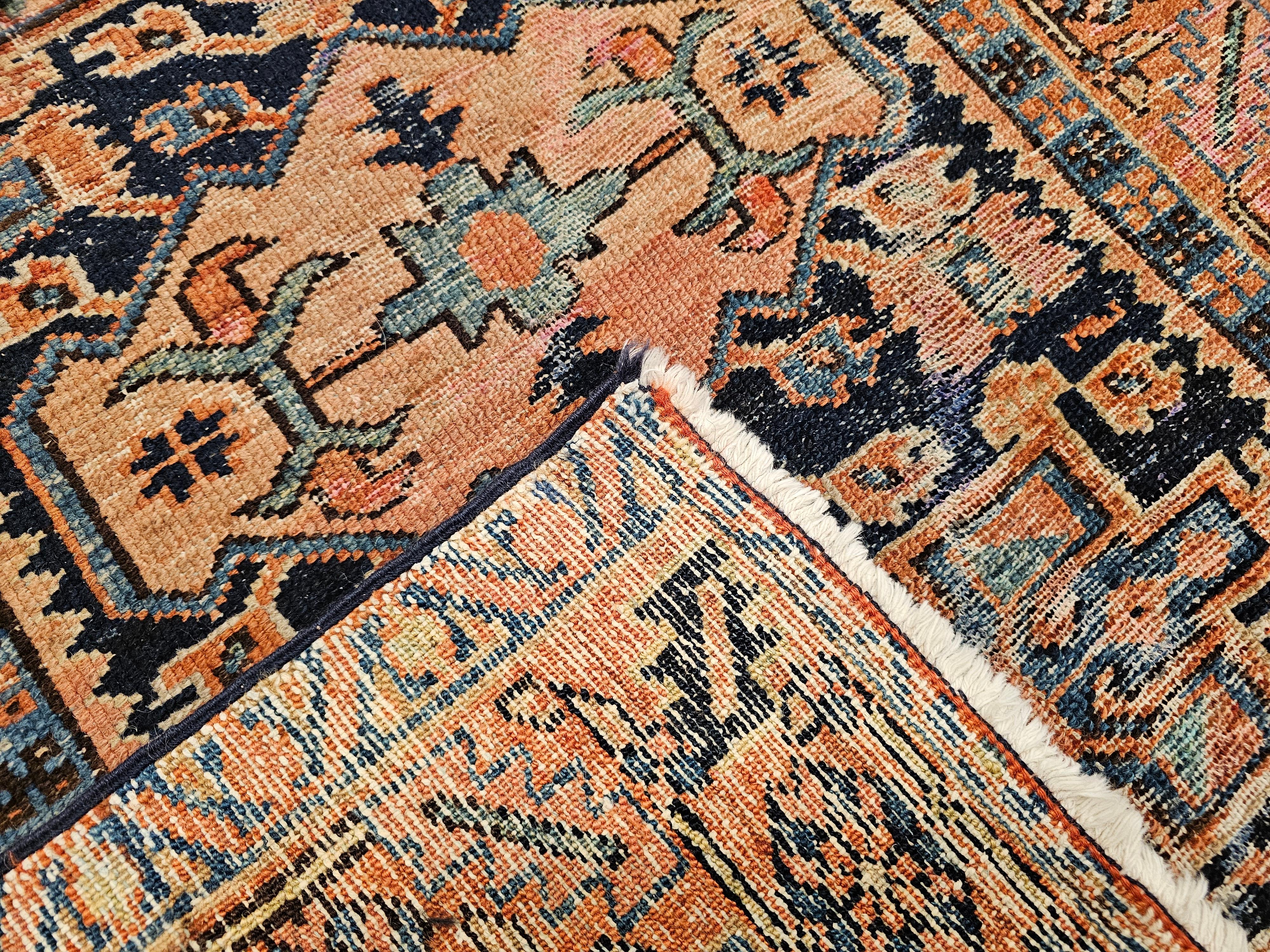 Vintage Persian Heriz Karajah Area Rug in Pale Blue, Pink, Green, Rust Red For Sale 2
