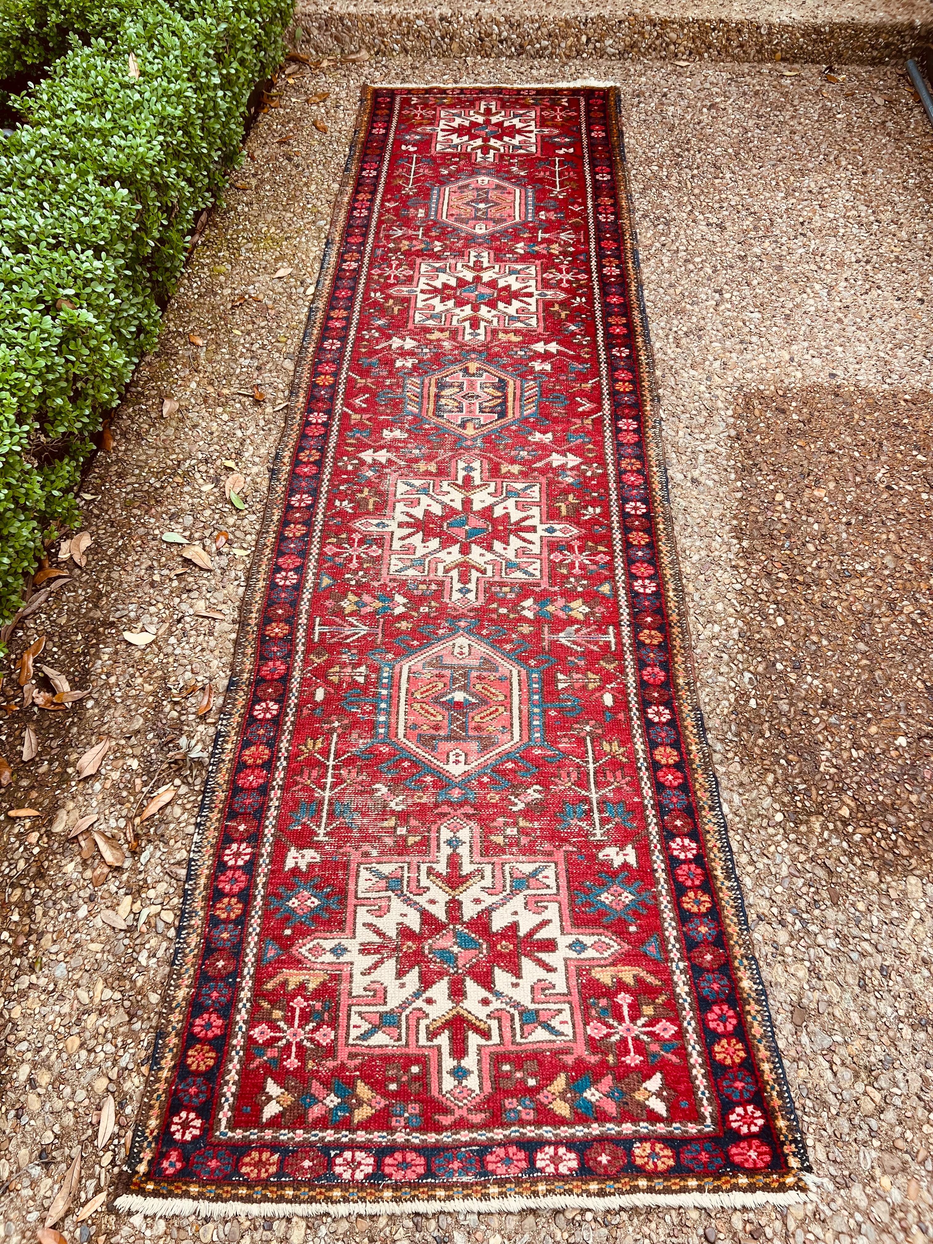 Hand-Knotted Vintage Persian Heriz Karajeh Runner 2'6