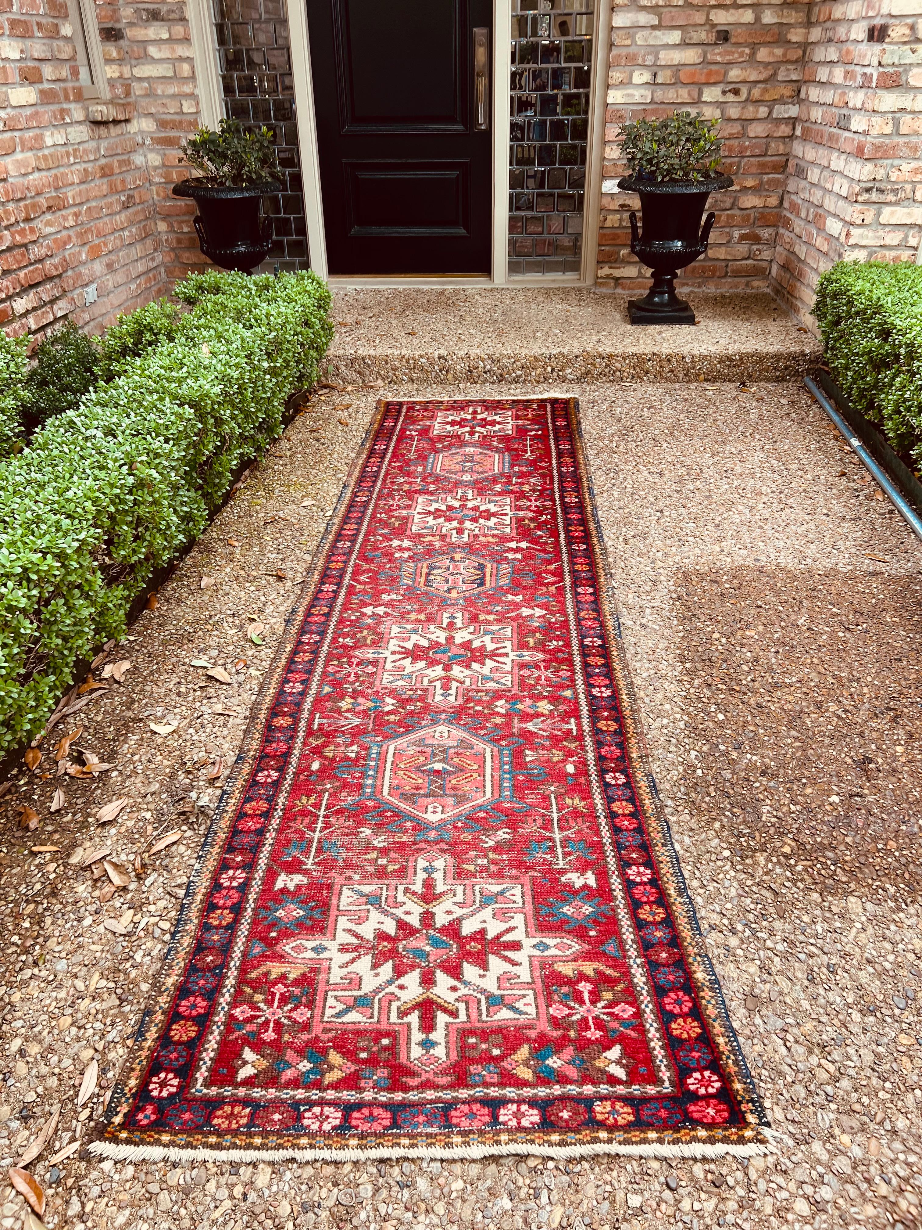 Wool Vintage Persian Heriz Karajeh Runner 2'6