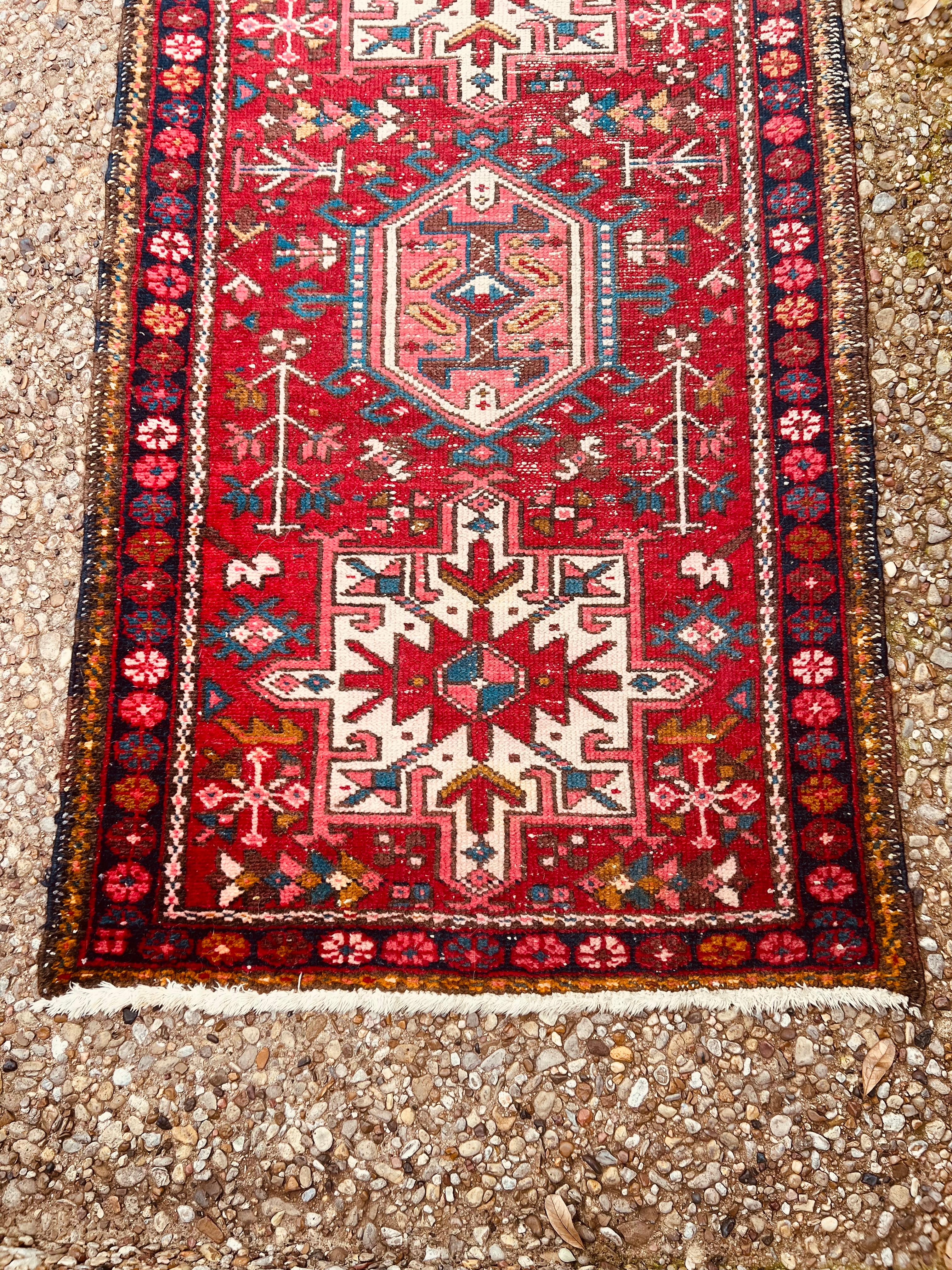 Vintage Persian Heriz Karajeh Runner 2'6
