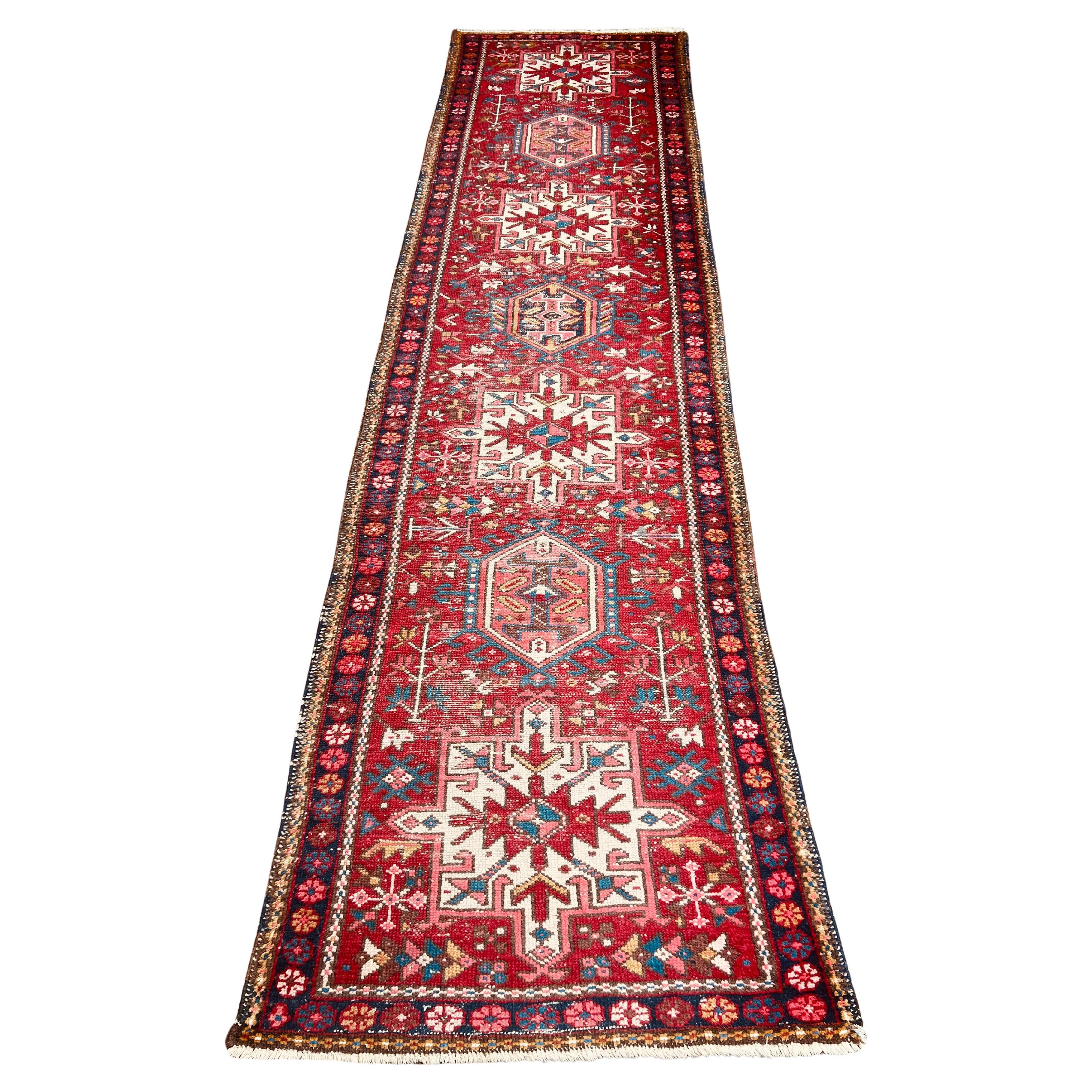 Vintage Persian Heriz Karajeh Runner 2'6" x 10'2" For Sale