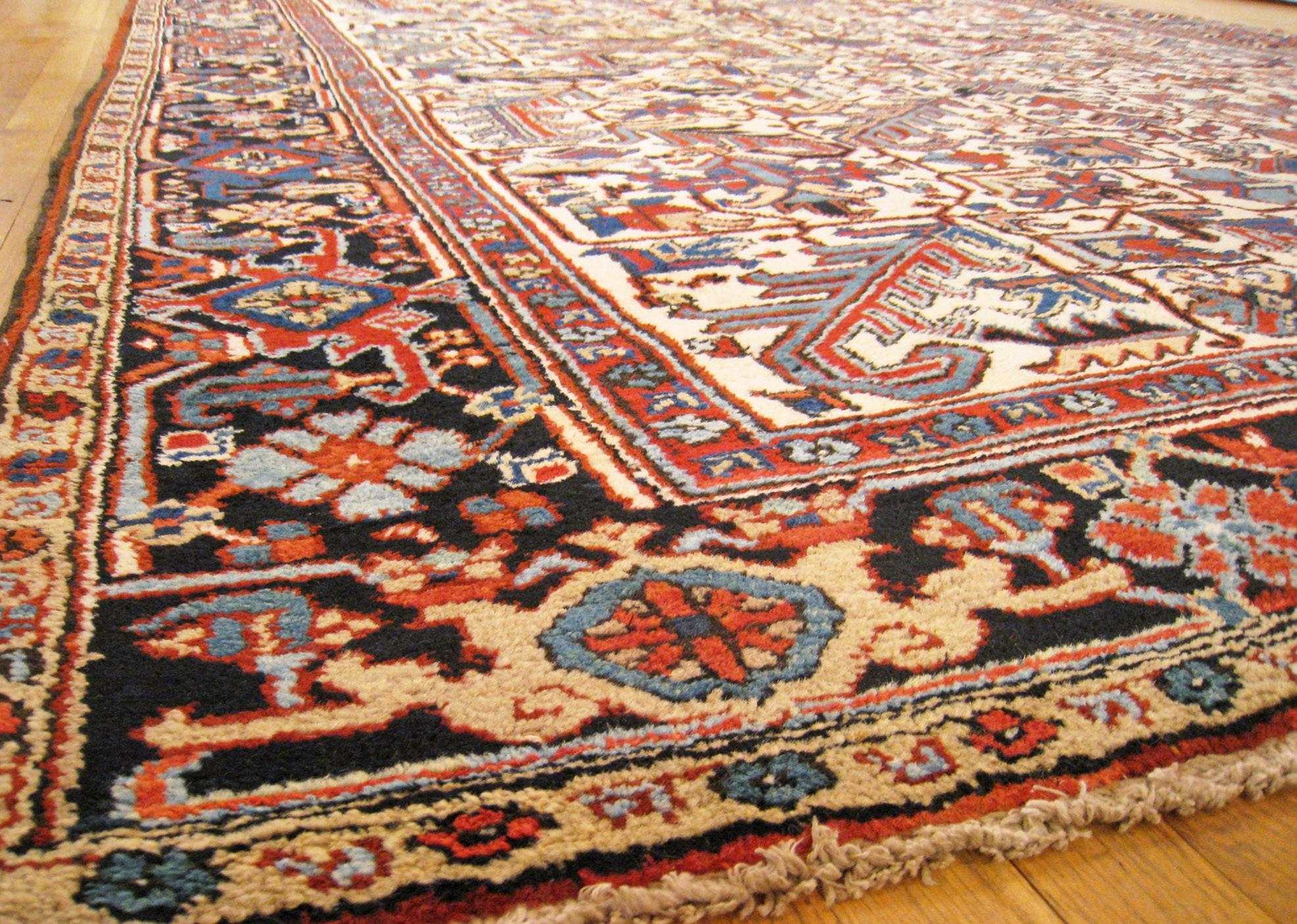 Vintage Persian Heriz Oriental Rug, in Room size, with Ivory Field & Geometric  For Sale 2