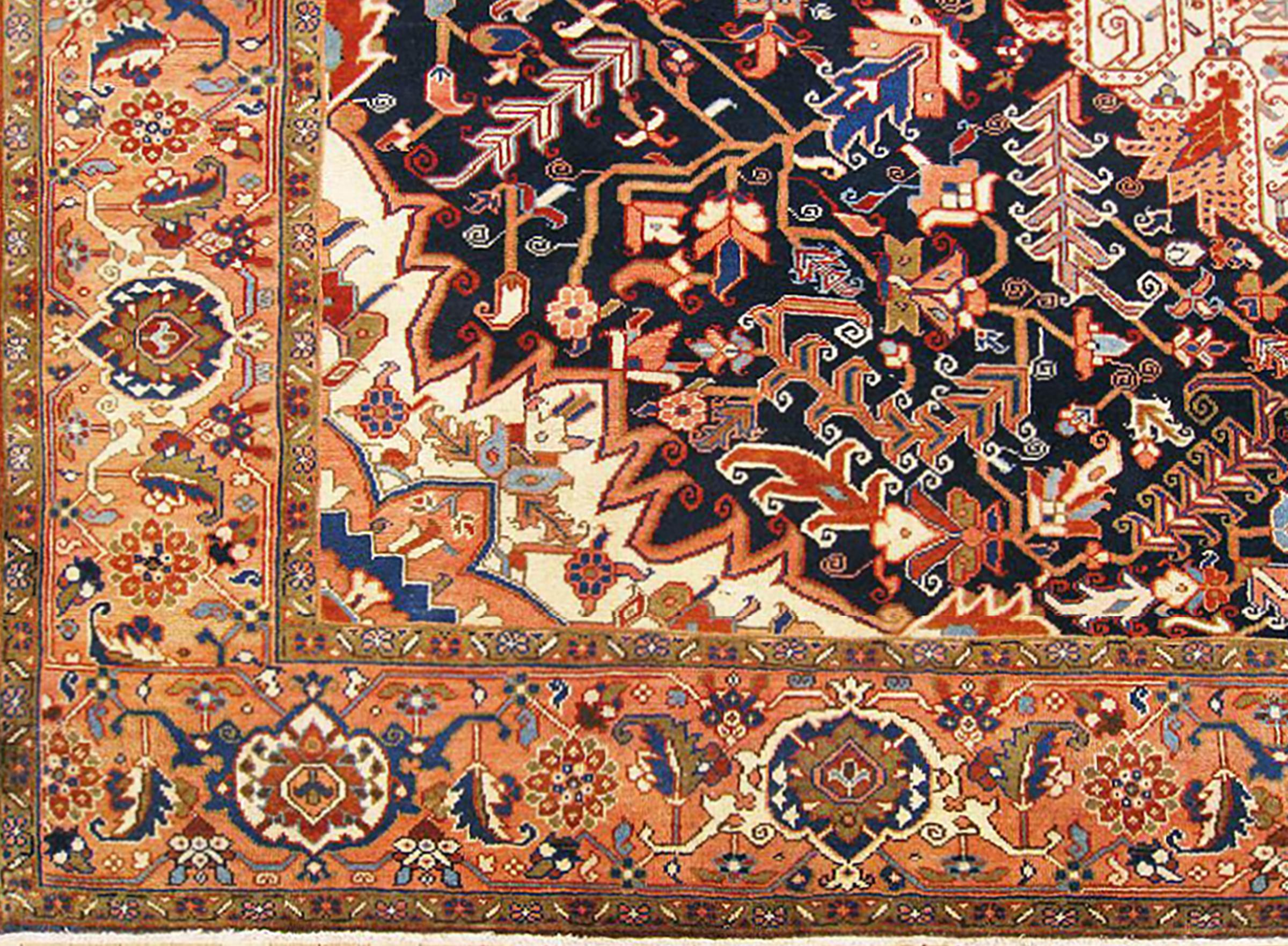 Asian Vintage Persian Heriz Oriental Rug, Room Size, W/ Central Medallion For Sale