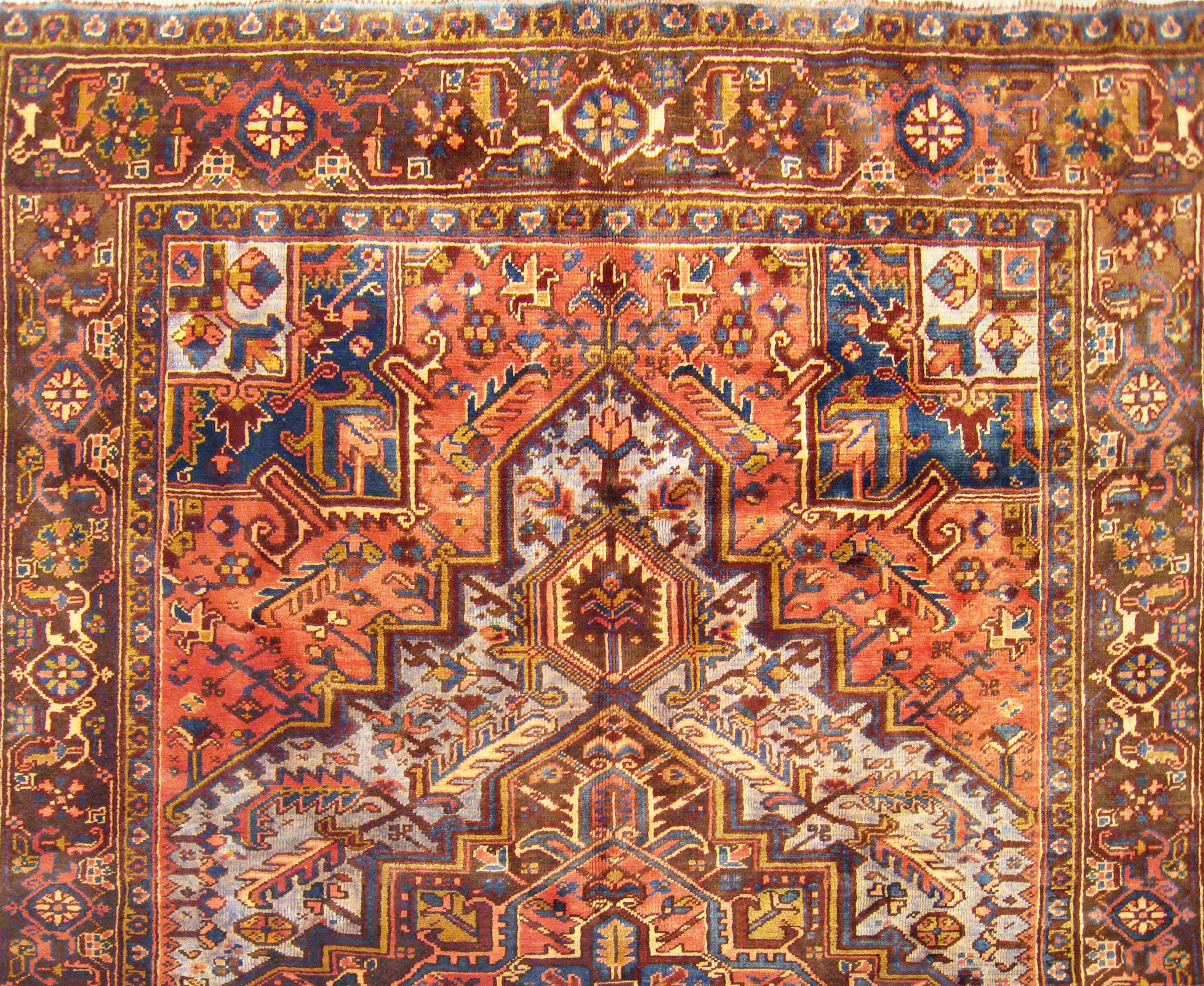Mid-20th Century Vintage Persian Heriz Oriental Rug, Room Size, W/ Central Medallion For Sale