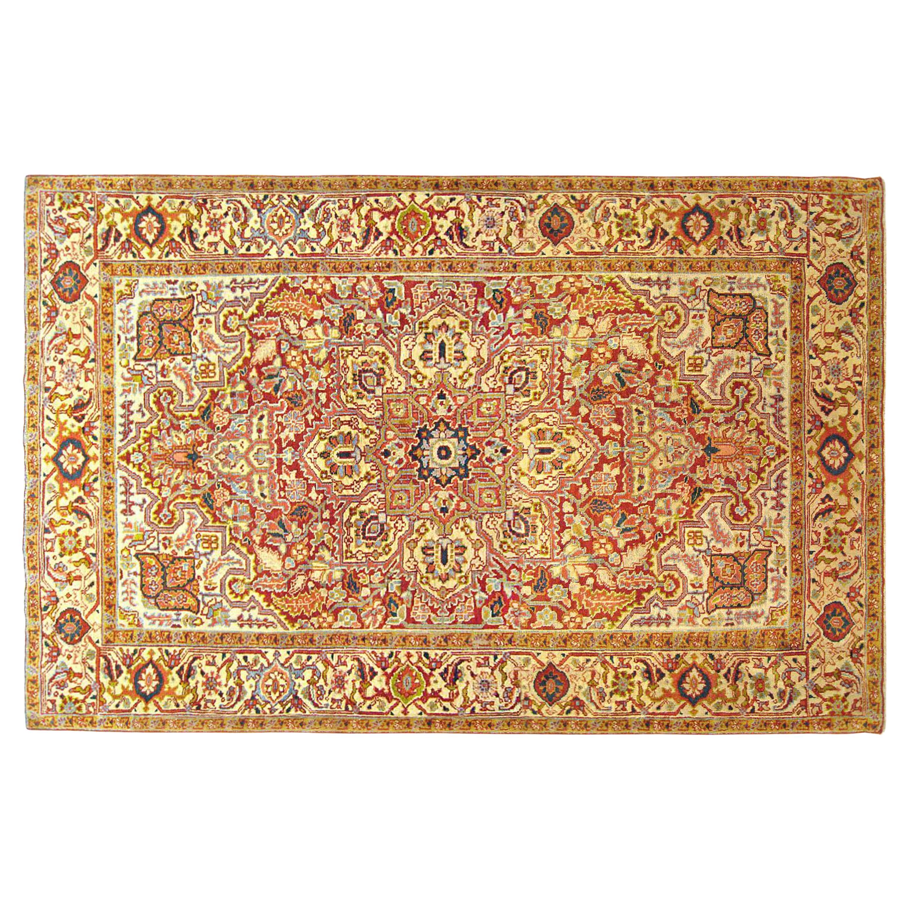 Vintage Persian Heriz Oriental Rug, Room Size, W/ Central Medallion