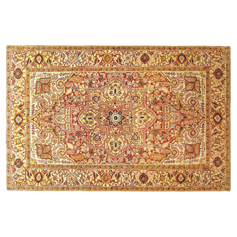 Vintage Persian Heriz Oriental Rug, Room Size, W/ Central Medallion For
