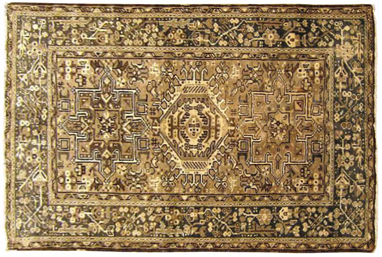 Vintage Persian Heriz Oriental Rug, Small Size, W/ Multiple Medallions For Sale