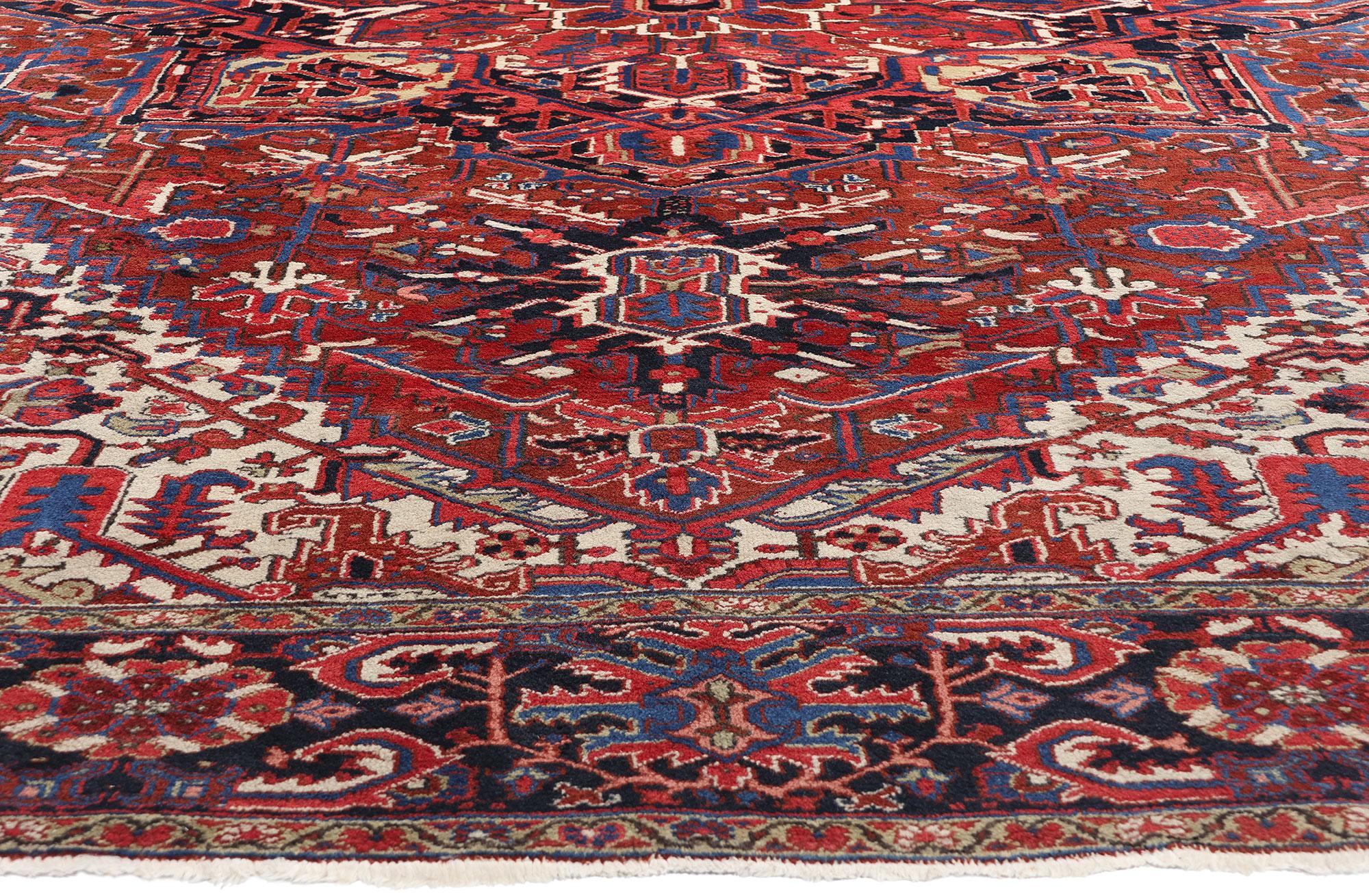 Hand-Knotted Vintage Persian Heriz Carpet For Sale
