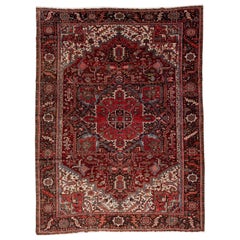 Tappeto persiano vintage Heriz Red fatto a mano con medaglione in lana