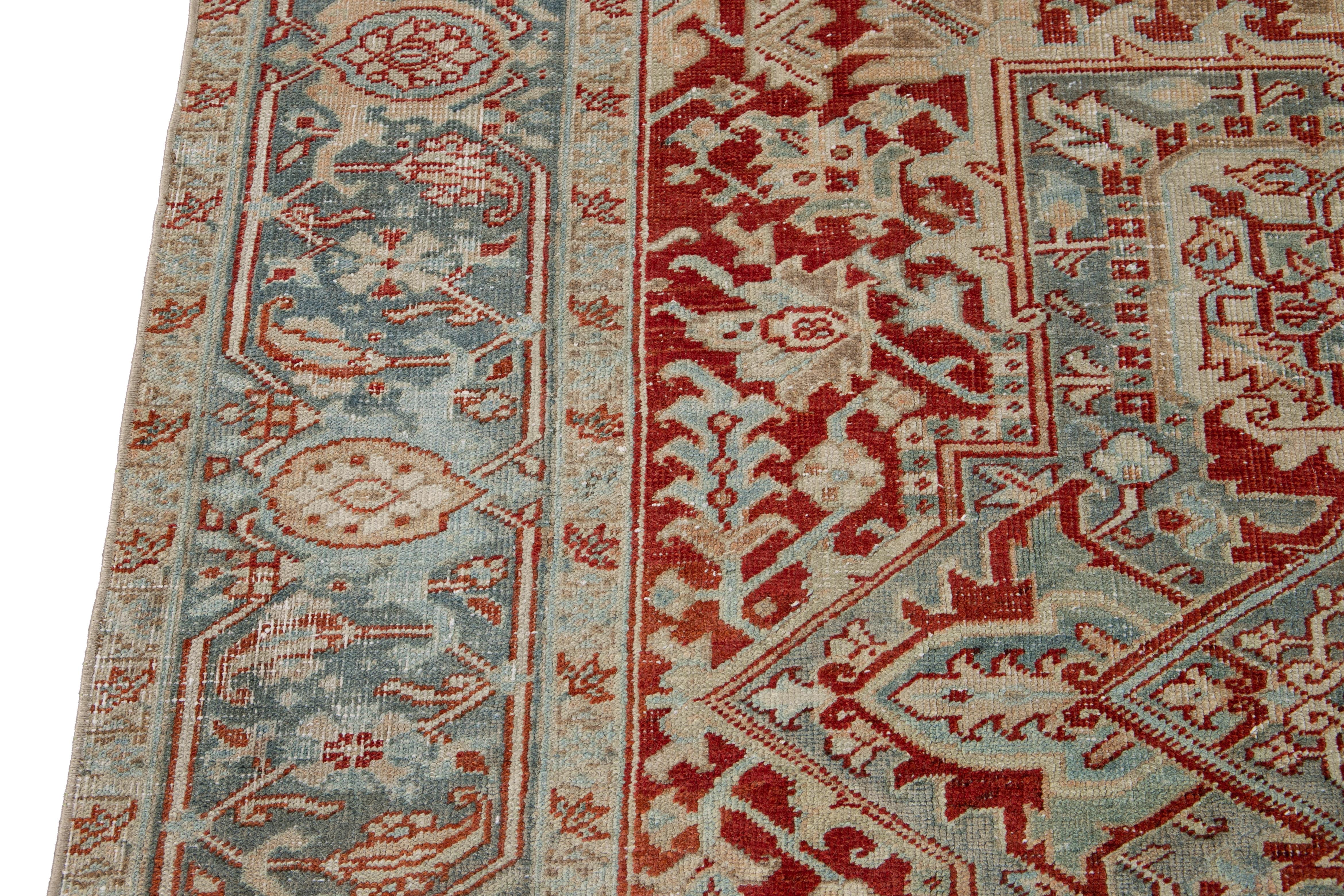 Vintage Persian Heriz Room Size Rust Color Wool Rug. 7'7