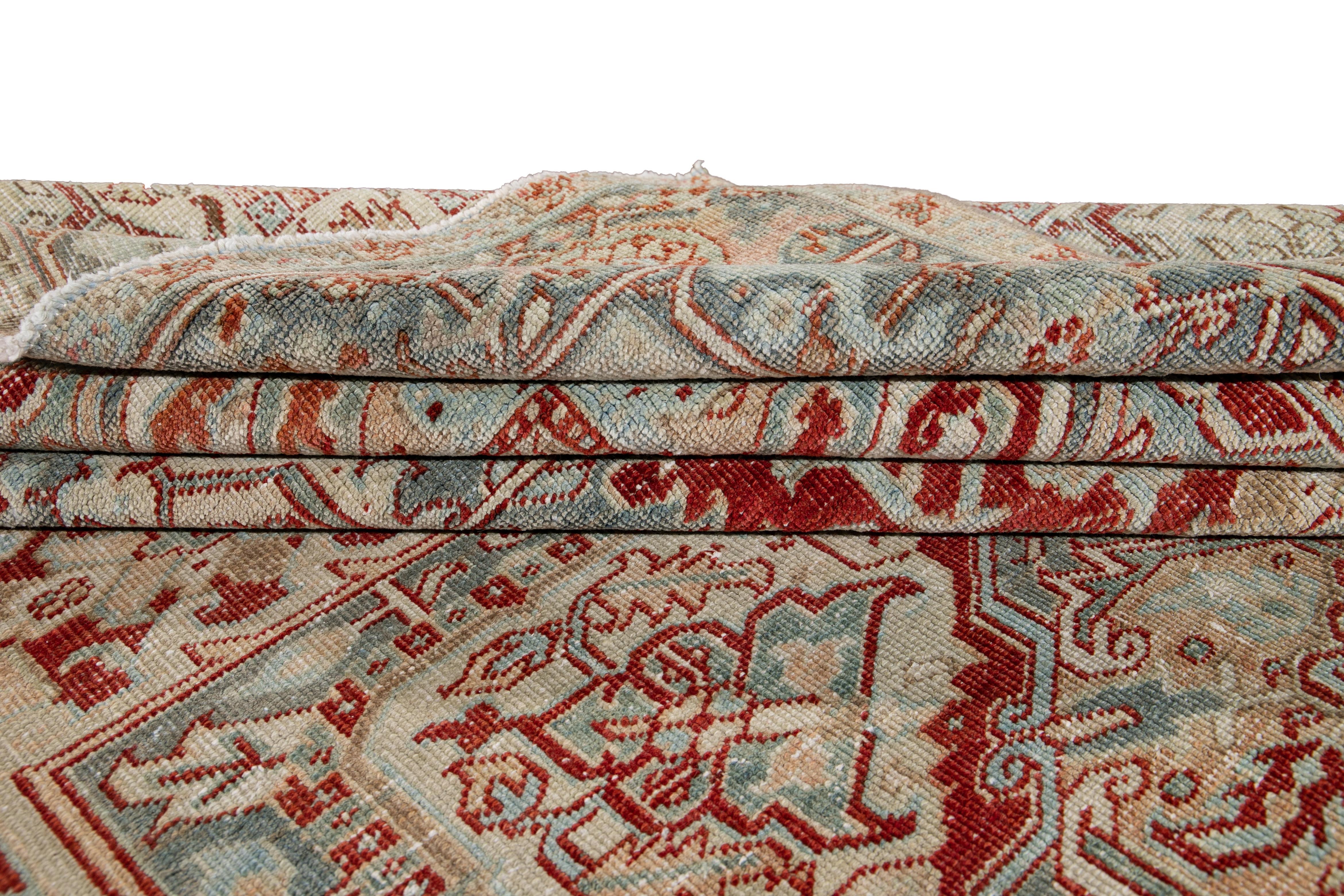 Vintage Persian Heriz Room Size Rust Color Wool Rug. 7'7