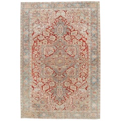 Antique Persian Heriz Room Size Rust Color Wool Rug. 7'7"x11'1"