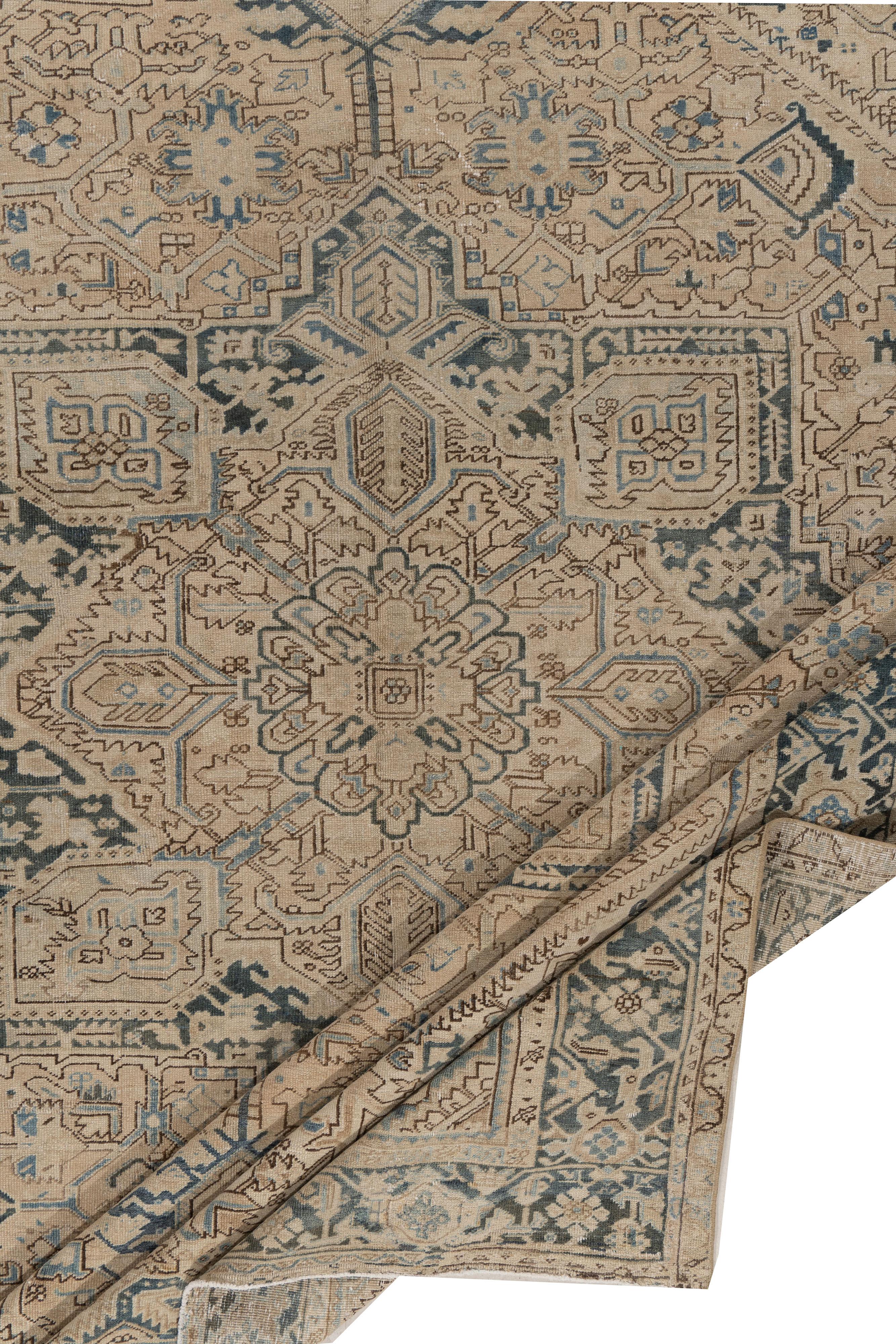 Hand-Woven Vintage Persian Heriz Rug 10'7 x 13'9 For Sale