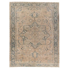 Vintage circa1940 Persian Heriz Hand Knotted Wool Rug with Medallion 10'7 x 13'9