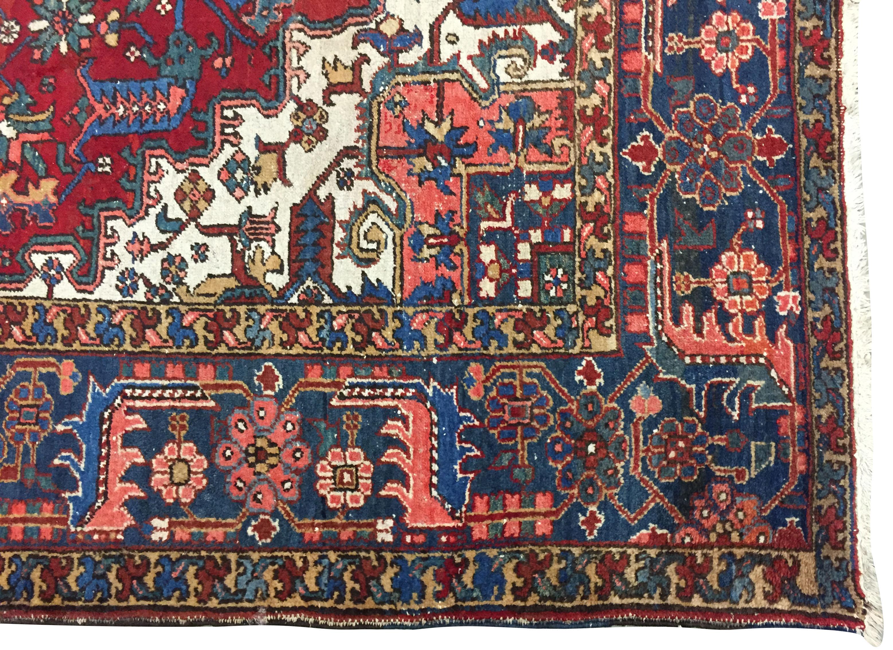 Hand-Woven Vintage Persian Heriz Rug 8'1 x 11'5 For Sale