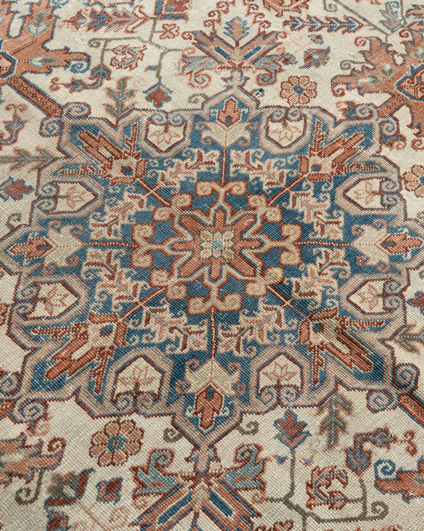 Vintage Persian Heriz rug 8'8 x 11'. Now this luxurious rug is not only a collectible, but also so fashionable! Traditional Heriz area rugs are skillfully woven in vibrant colors and gorgeous geometric designs. The Heriz district of NW Persia has