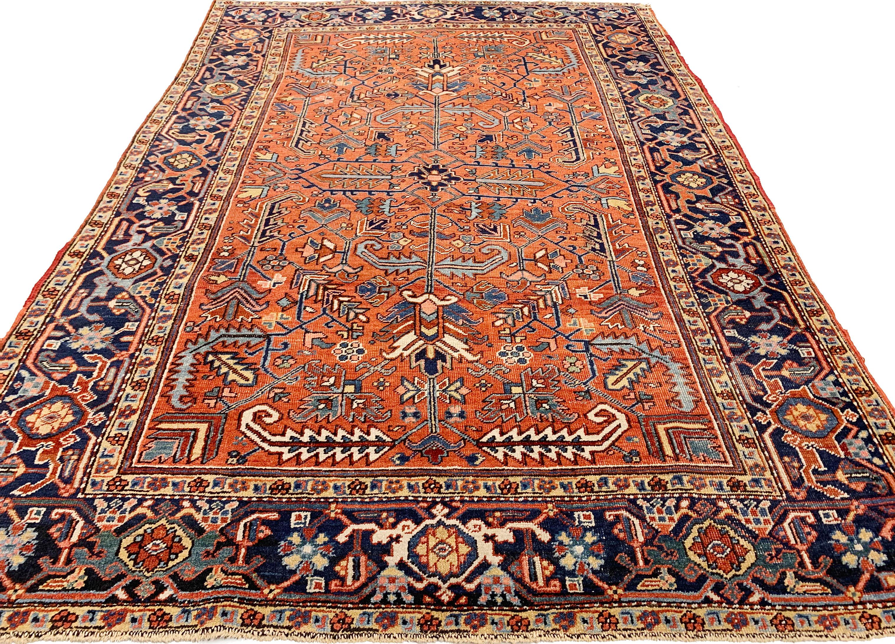 Hand-Knotted Vintage Heriz Rug, circa 1940 6'6 x 9'