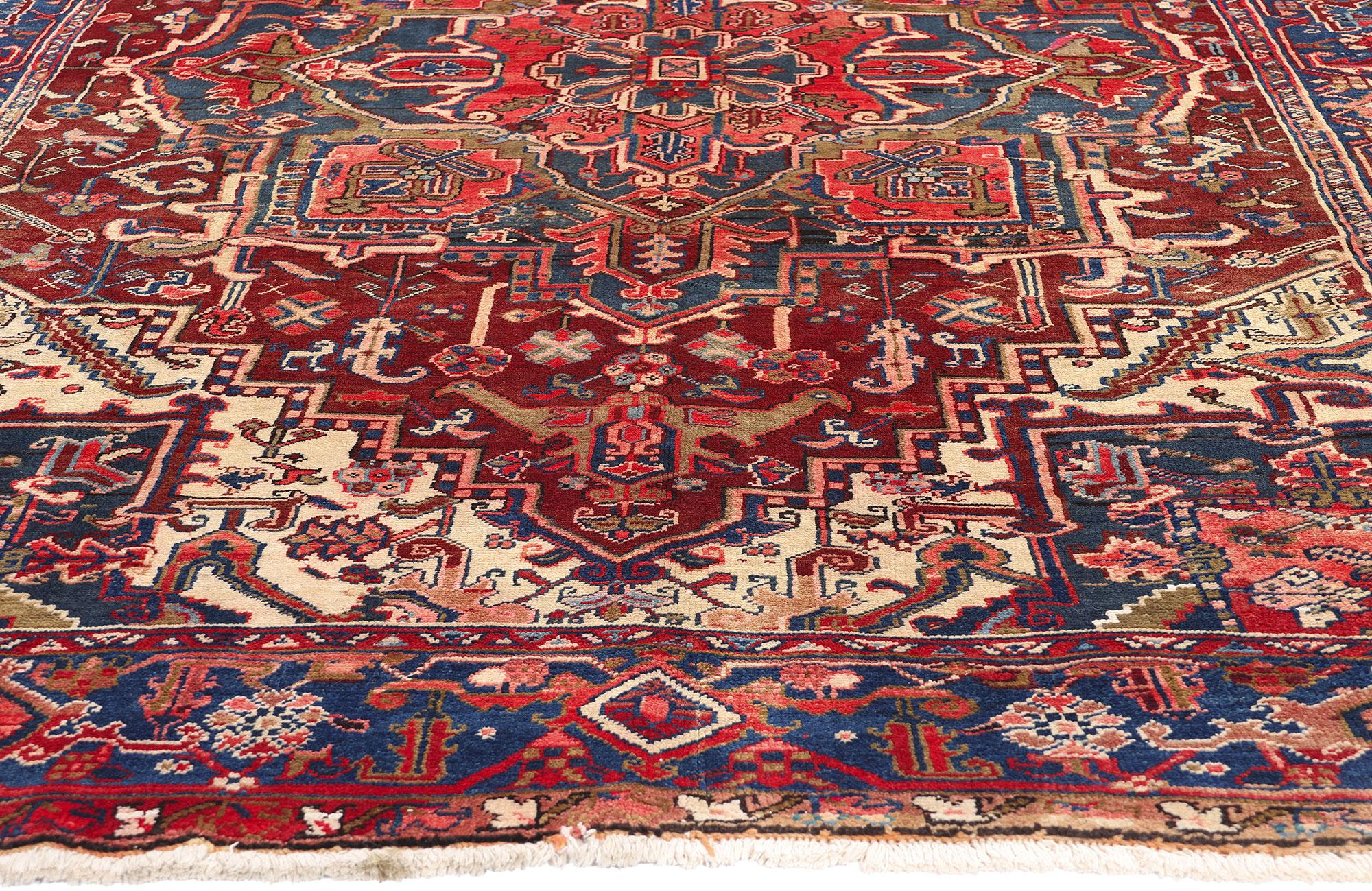 Hand-Knotted 1950's Persian Heriz Carpet with Modern Style For Sale