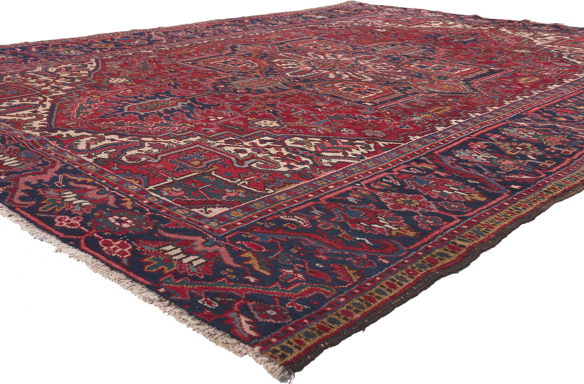 78157 Vintage Persian Heriz Rug, 08'00 x 10'05.
Warm and inviting with a timeless style, this vintage Persian Heriz rug charms with ease. The striking geometric design and refined color palette woven into this piece work together creating a classic