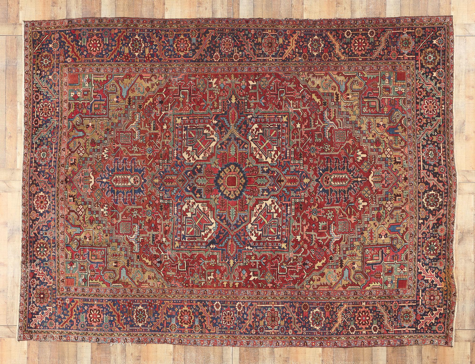 Tapis persan Heriz vintage, chic et polyvalent sans effort en vente 1