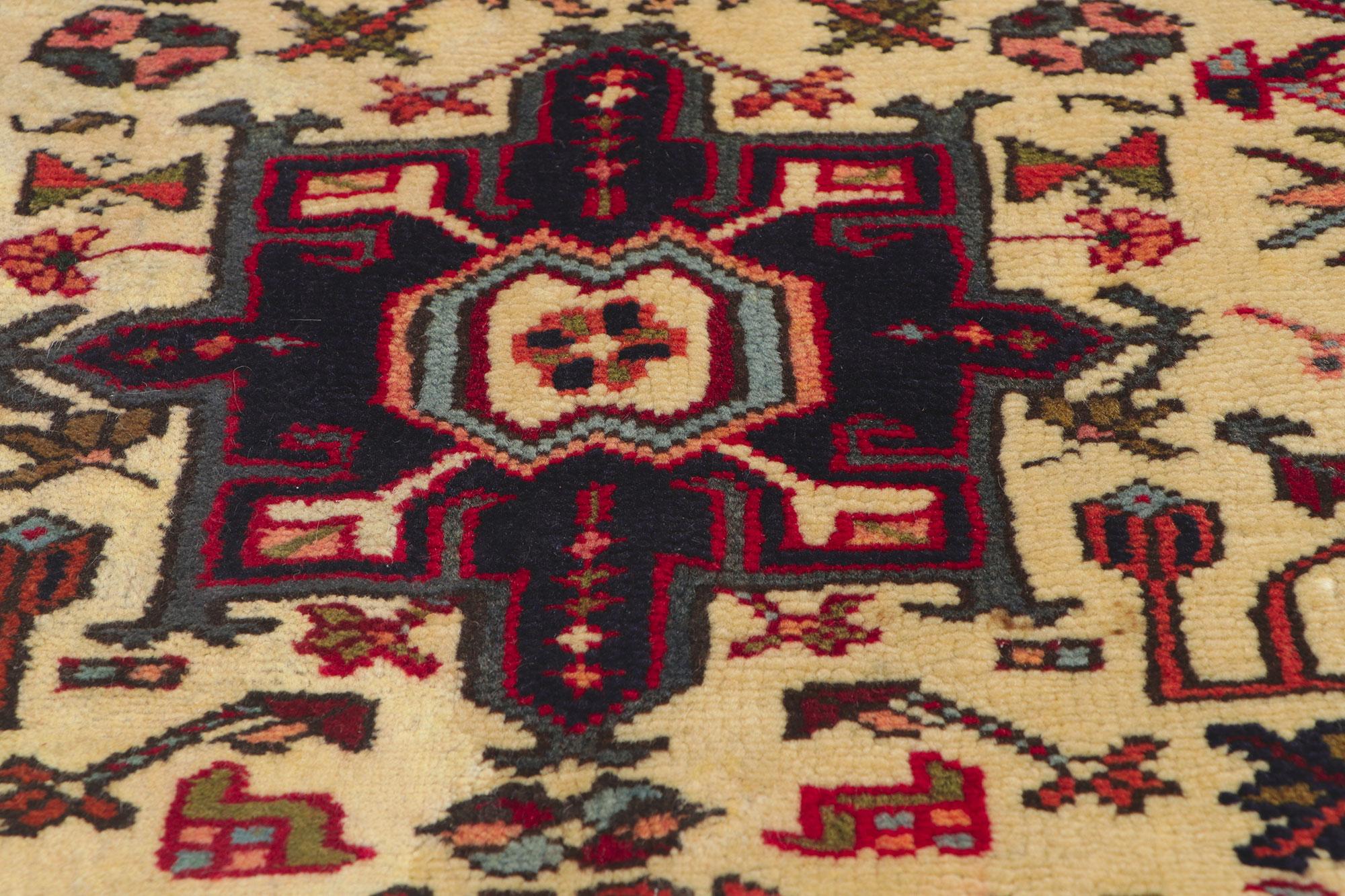 Hand-Knotted Vintage Ivory Persian Heriz Rug  For Sale