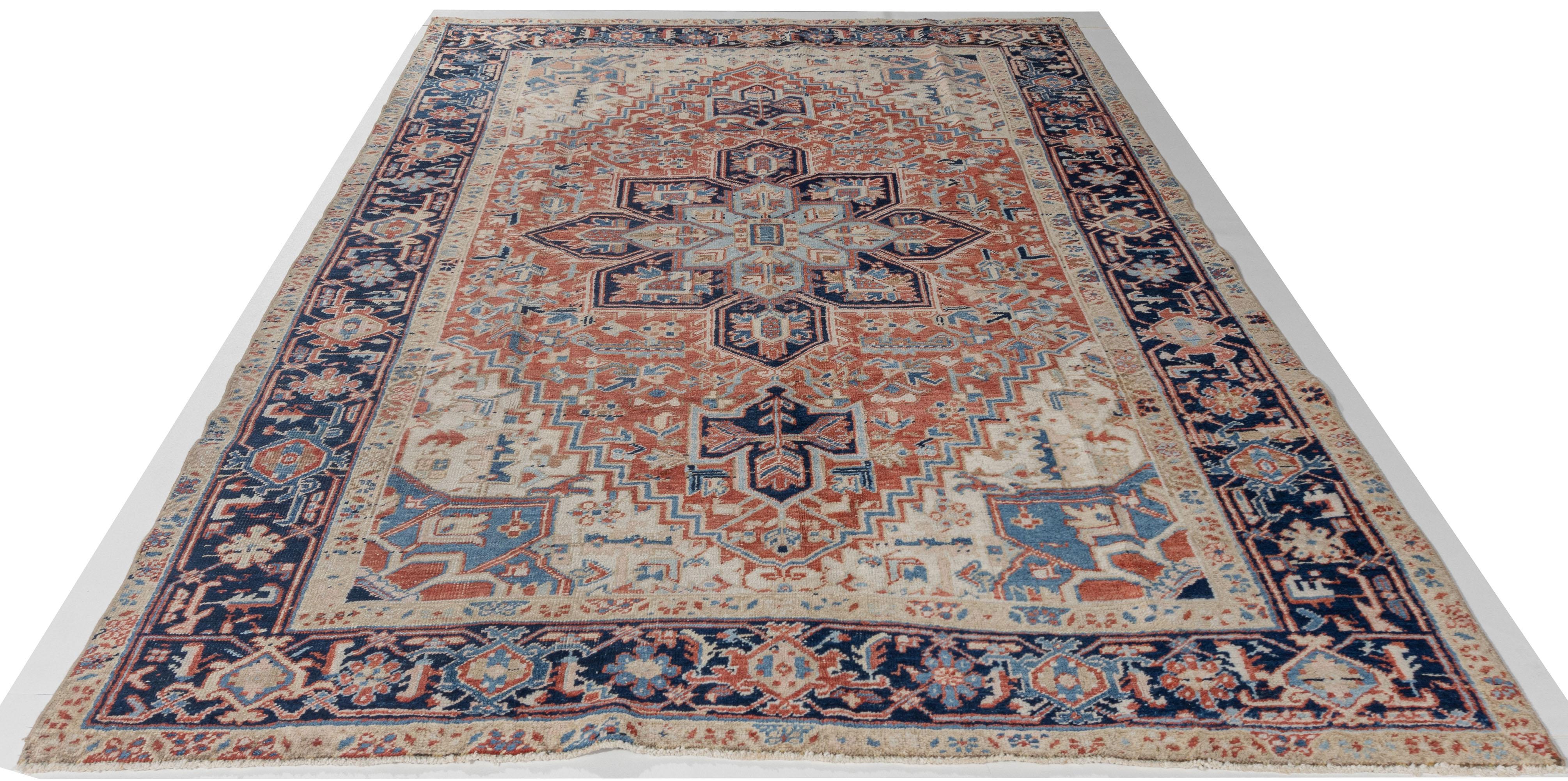 Hand-Knotted Vintage Persian Heriz Rug 6'5x9' For Sale