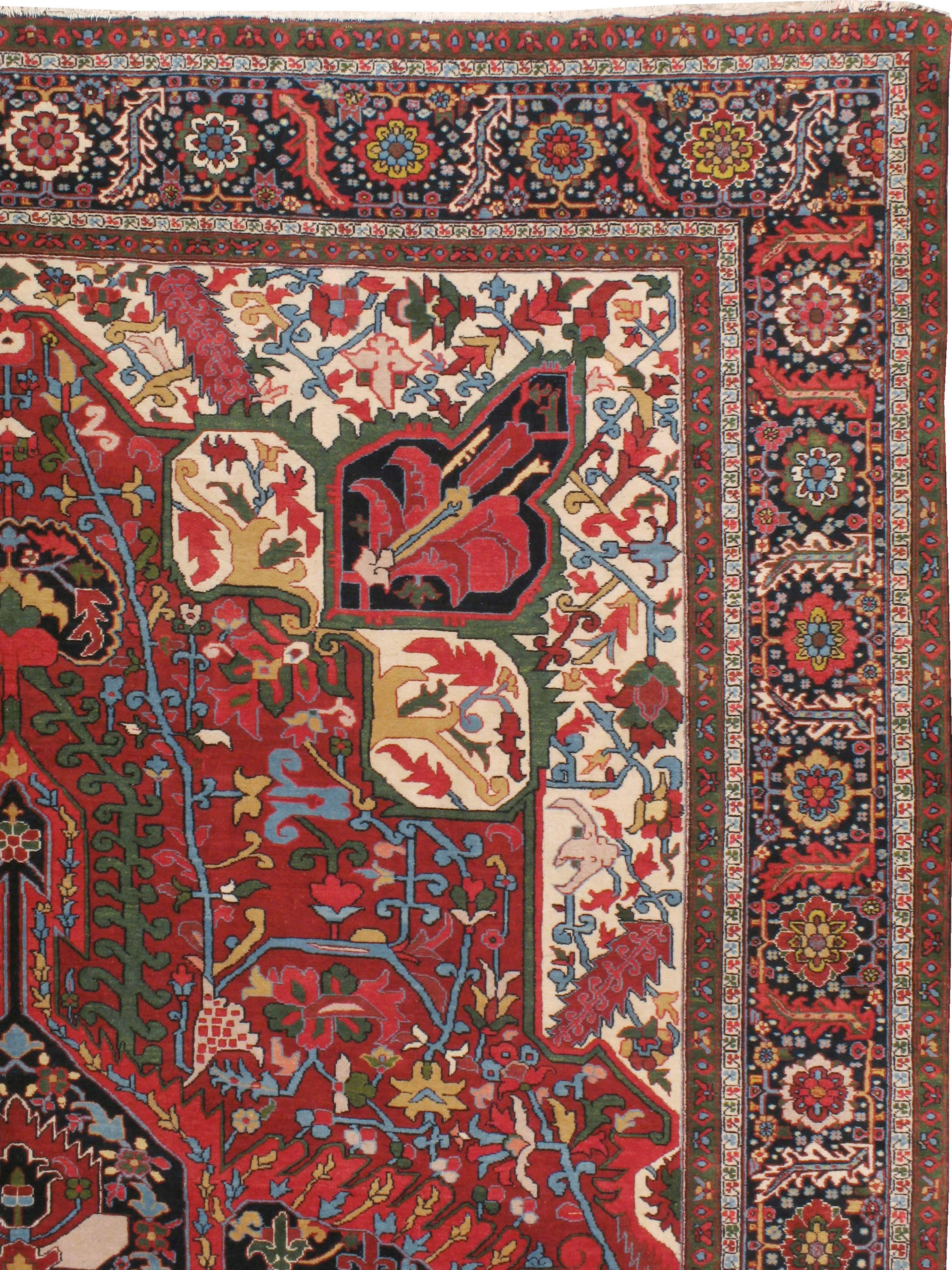 Hand-Knotted Vintage Handmade Persian Heriz Oversize Rug