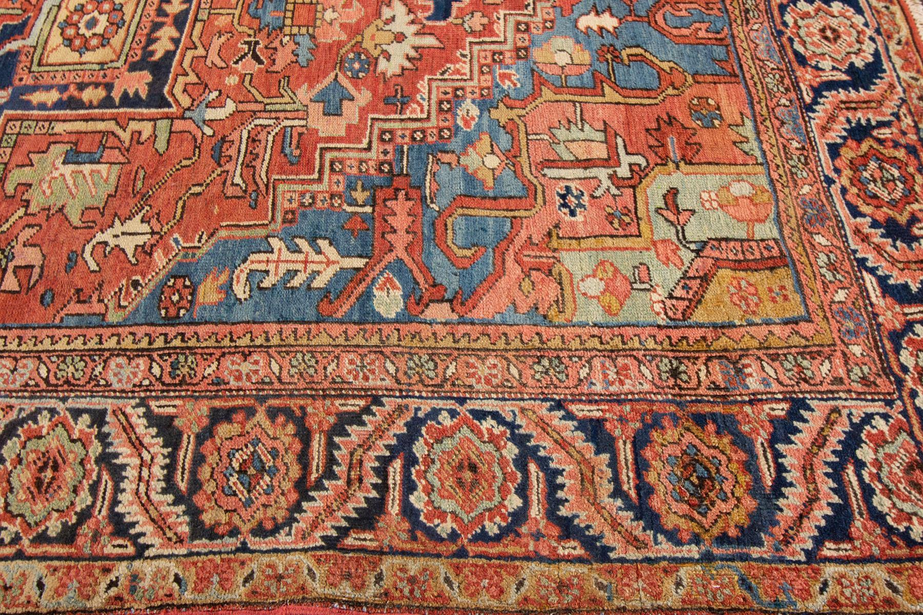Hand-Knotted Vintage Persian Heriz Rug