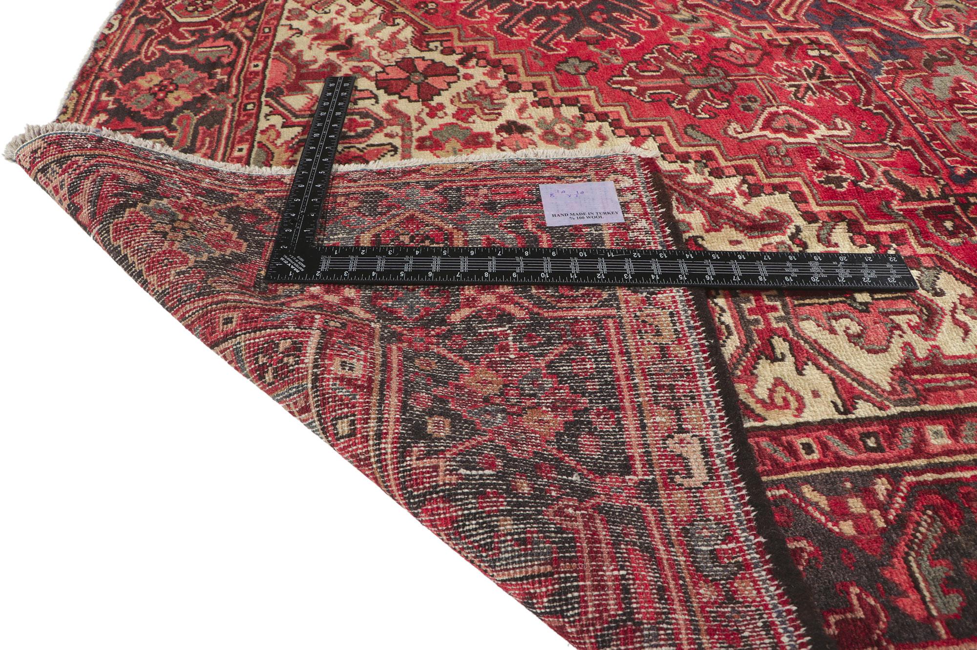 Hand-Knotted Vintage Persian Heriz Rug For Sale