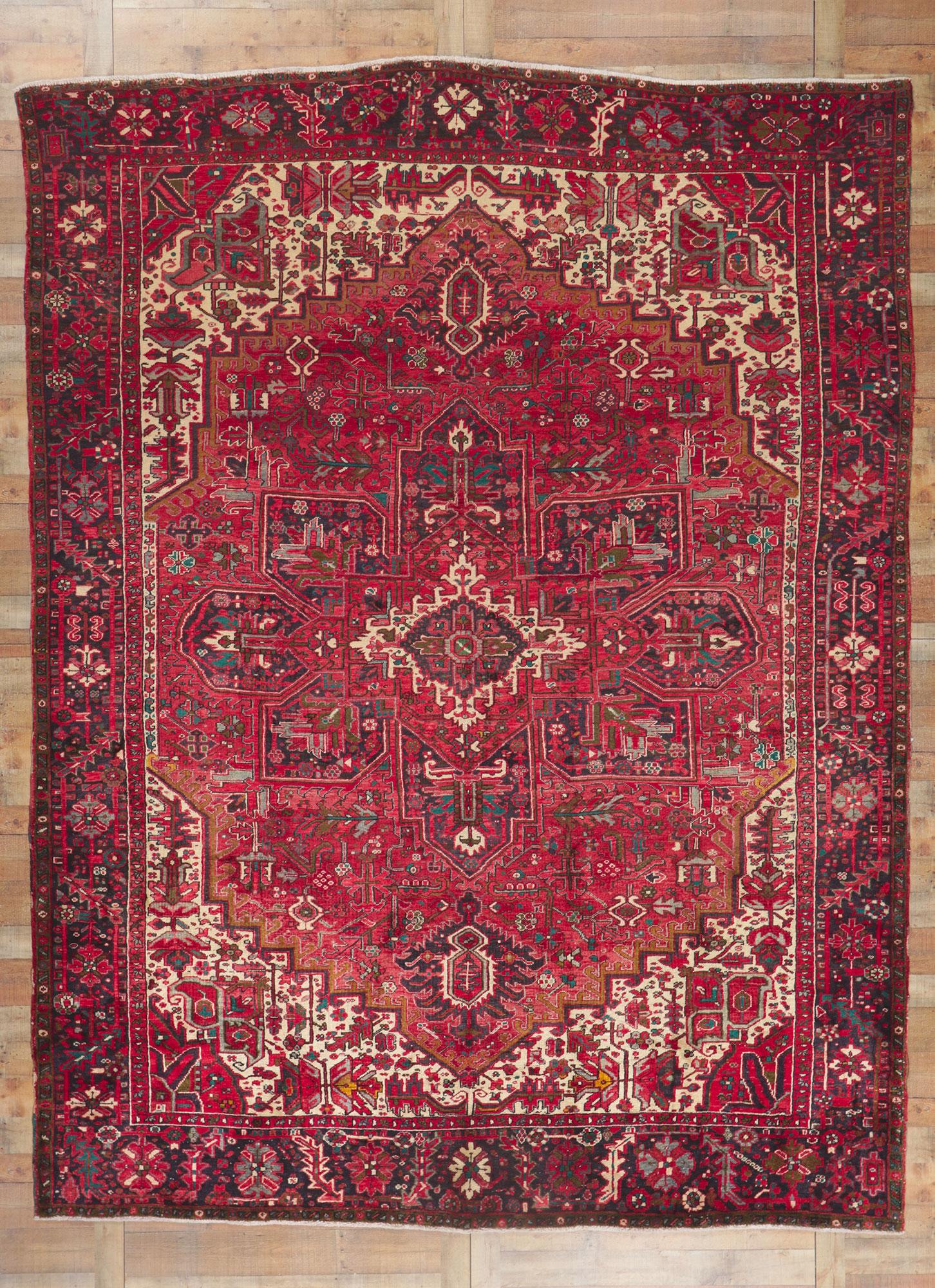 Hand-Knotted Vintage Persian Heriz Rug For Sale