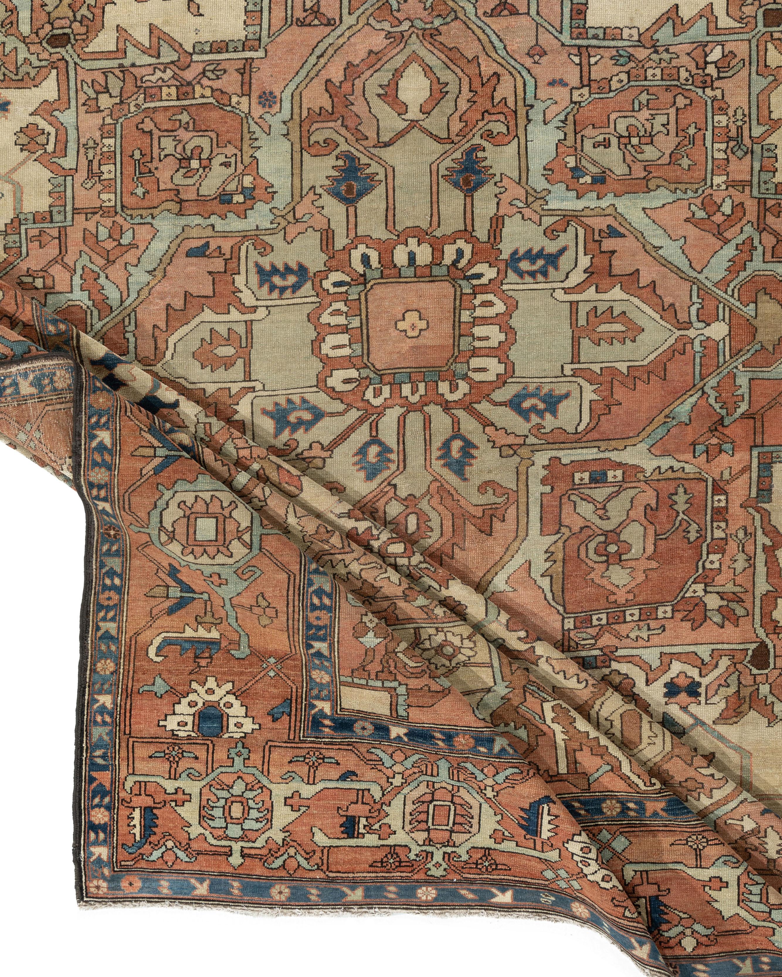 Wool Antique Persian Heriz Rug  9'3 x 13'5 For Sale