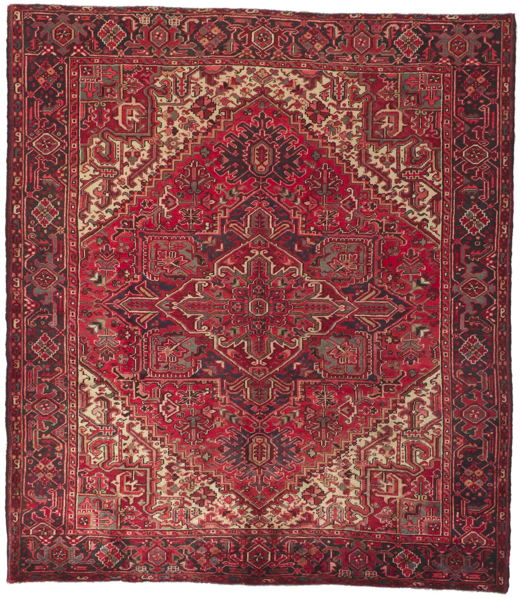 Wool Vintage Persian Heriz Rug For Sale