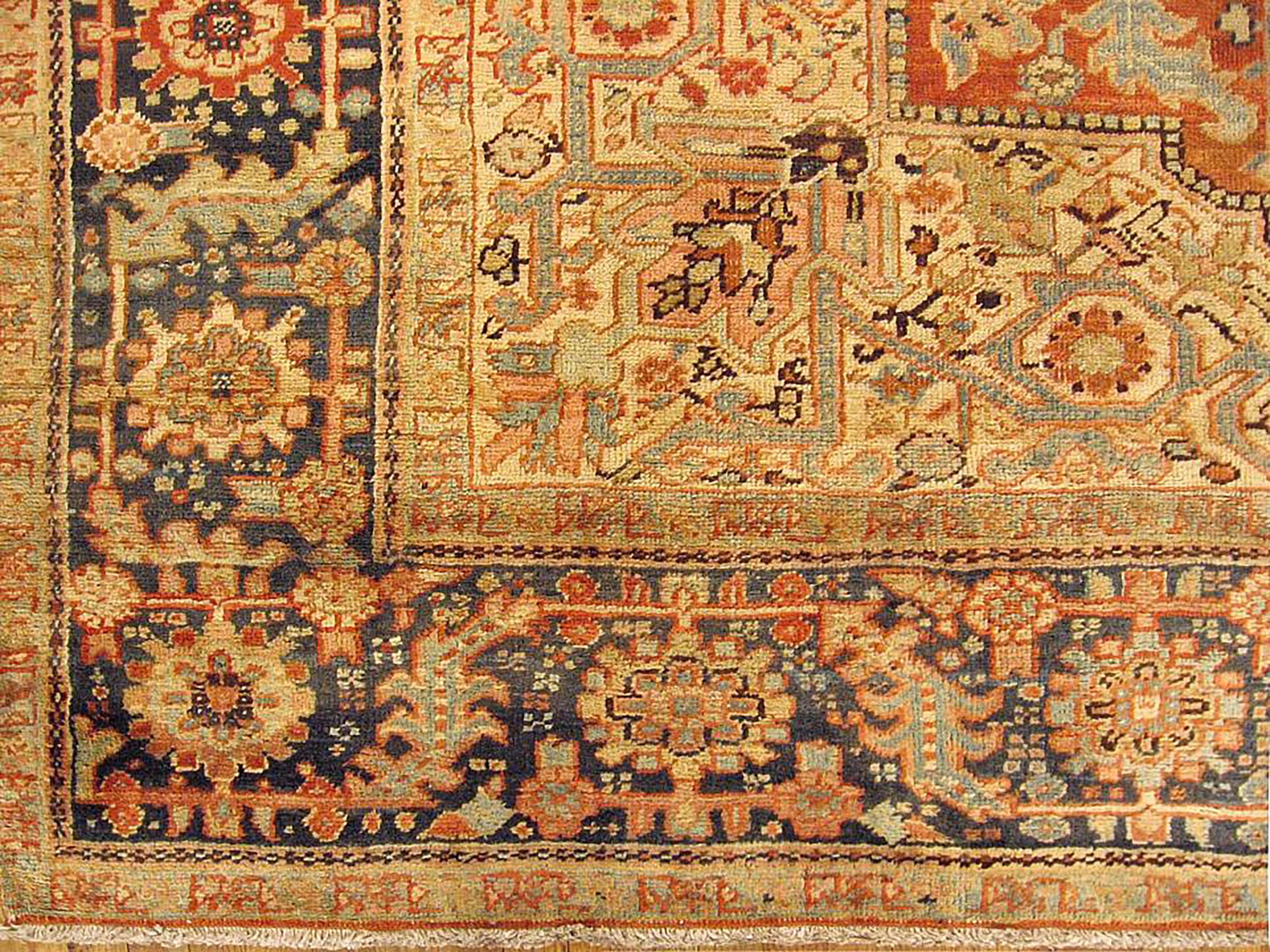 Hand-Knotted Vintage Persian Heriz Rug, in Room Size, w/ Medallion For Sale