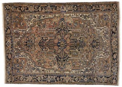 Vintage Persian Heriz Rug with Rustic Mid-Century Modern Style