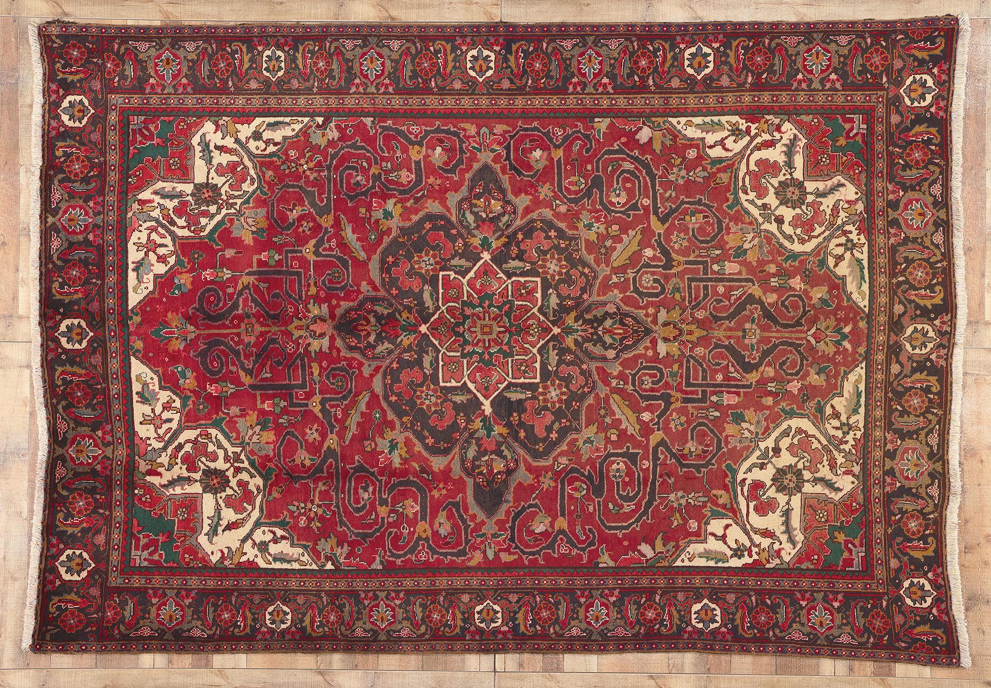 Vintage Persian Heriz Rug, Perpetually Posh Meets Stylish Durability For Sale 2