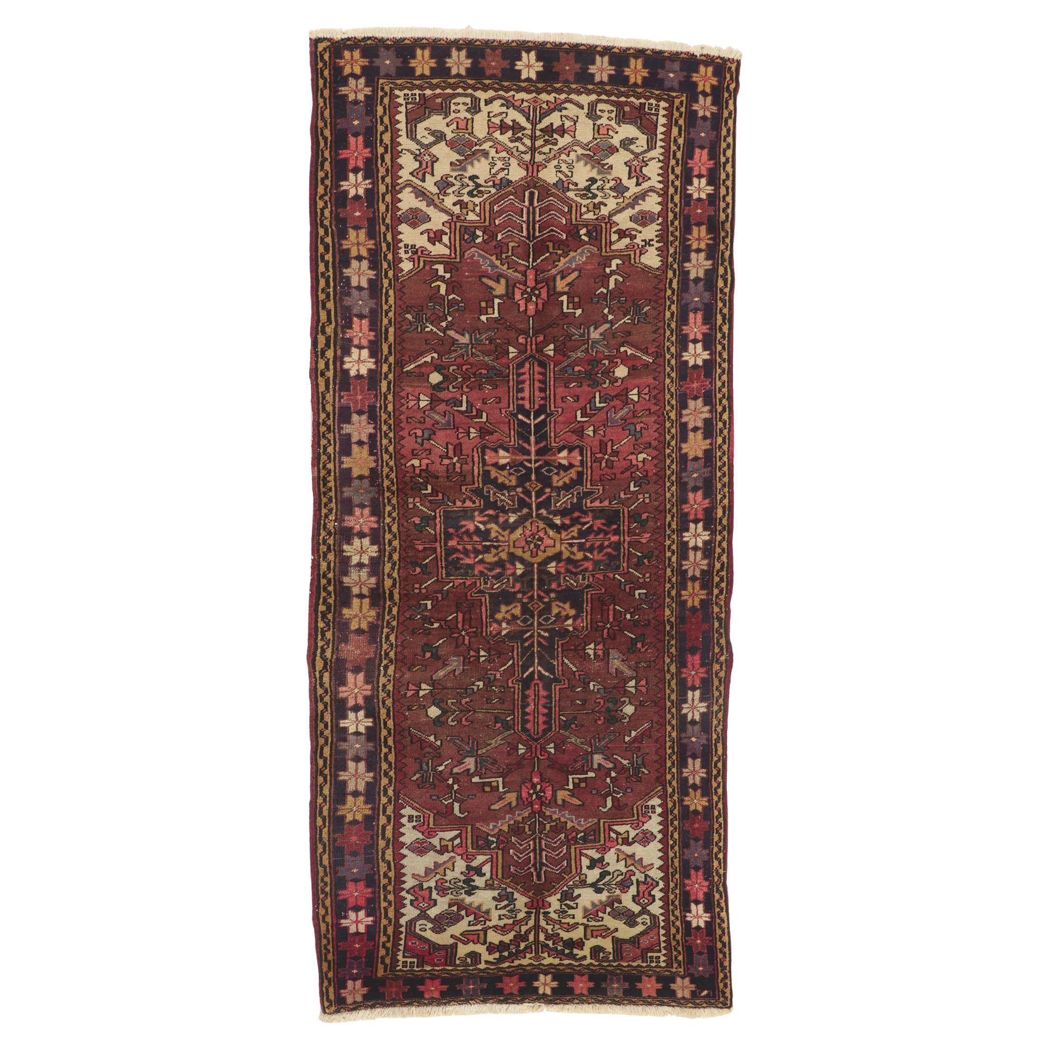 Vintage Persian Heriz Rug Runner For Sale