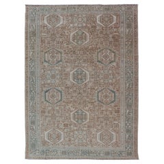 Tappeto persiano vintage Heriz con disegno a medaglione in tinta e blu