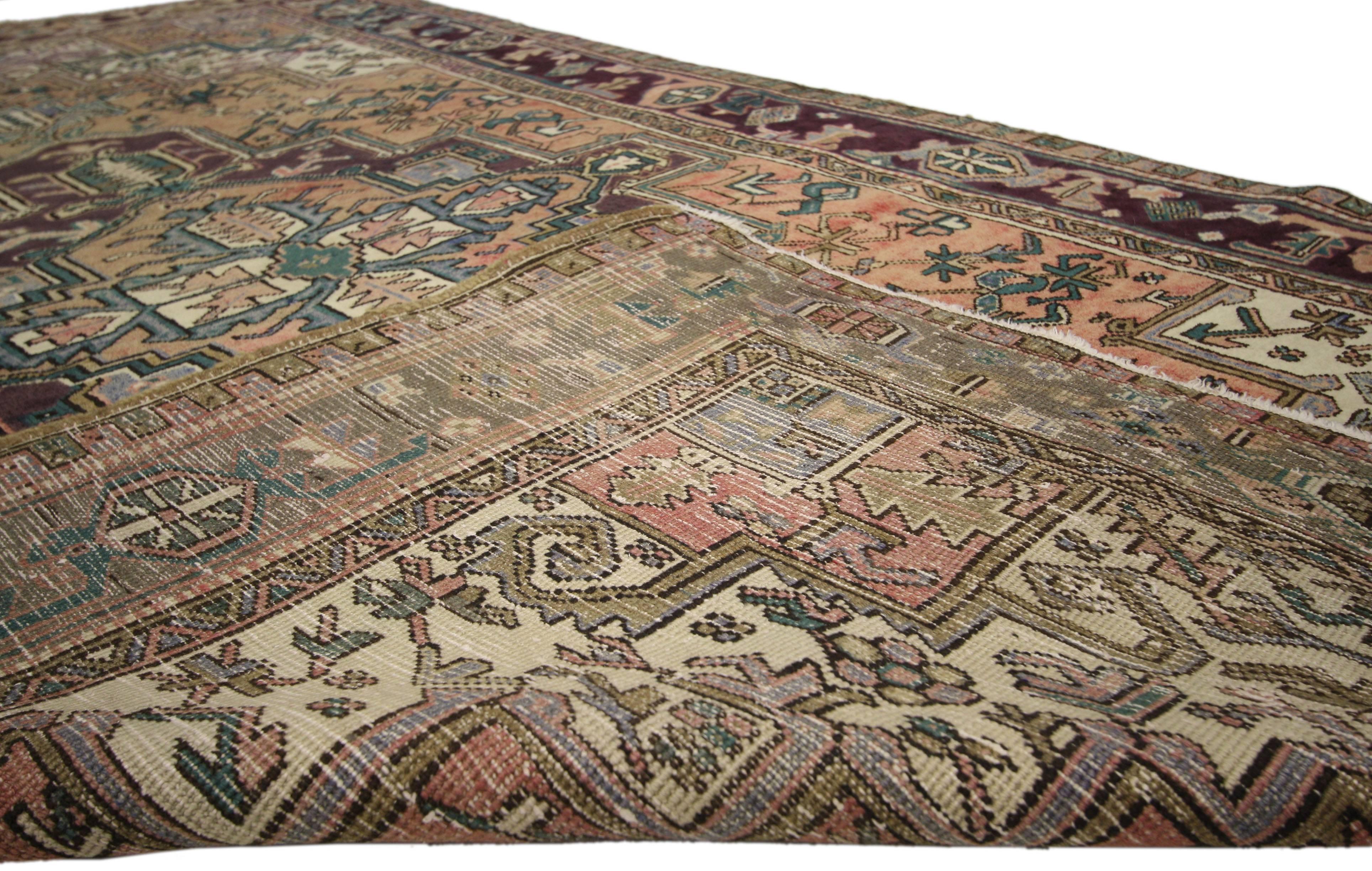 Arts and Crafts Vintage Persian Heriz Rug with Arts & Crafts Bungalow Style For Sale