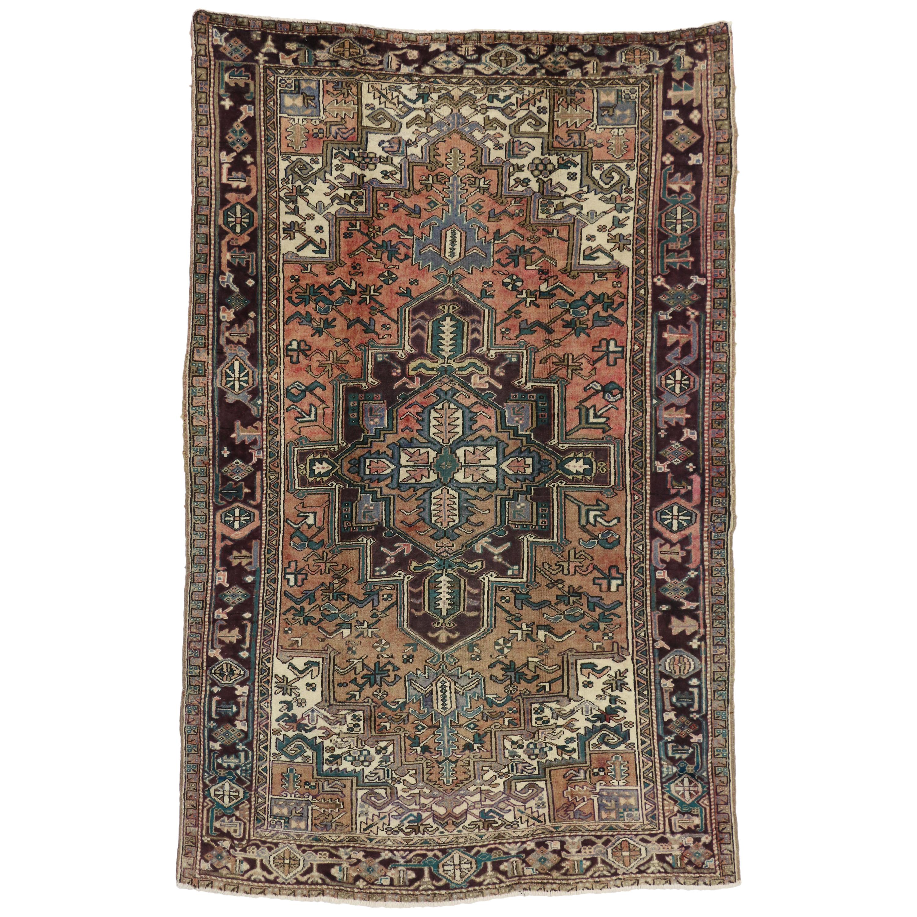 Vintage Persian Heriz Rug with Arts & Crafts Bungalow Style For Sale