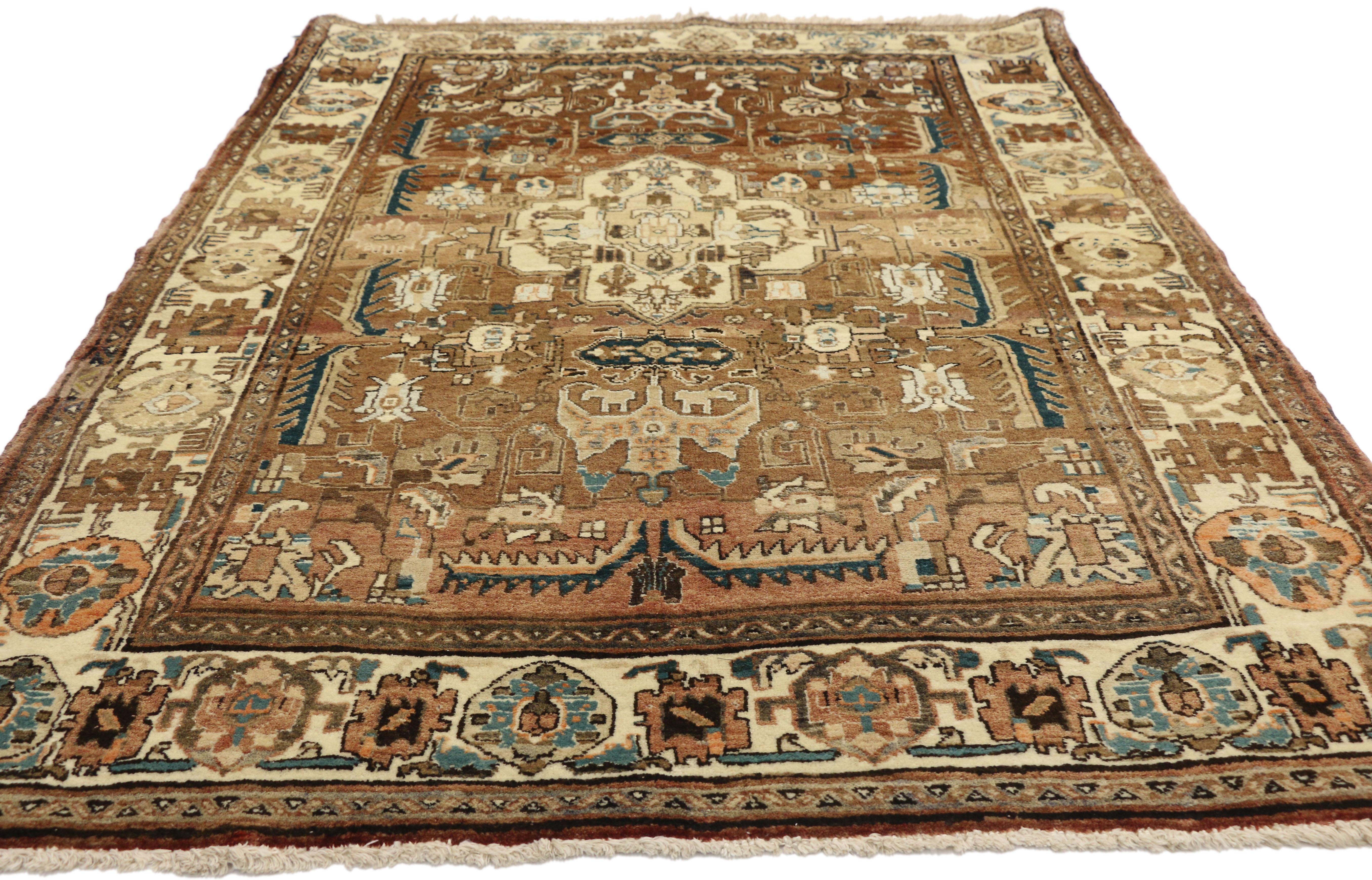 American Craftsman Vintage Persian Heriz Rug with Bungalow Craftsman Style For Sale