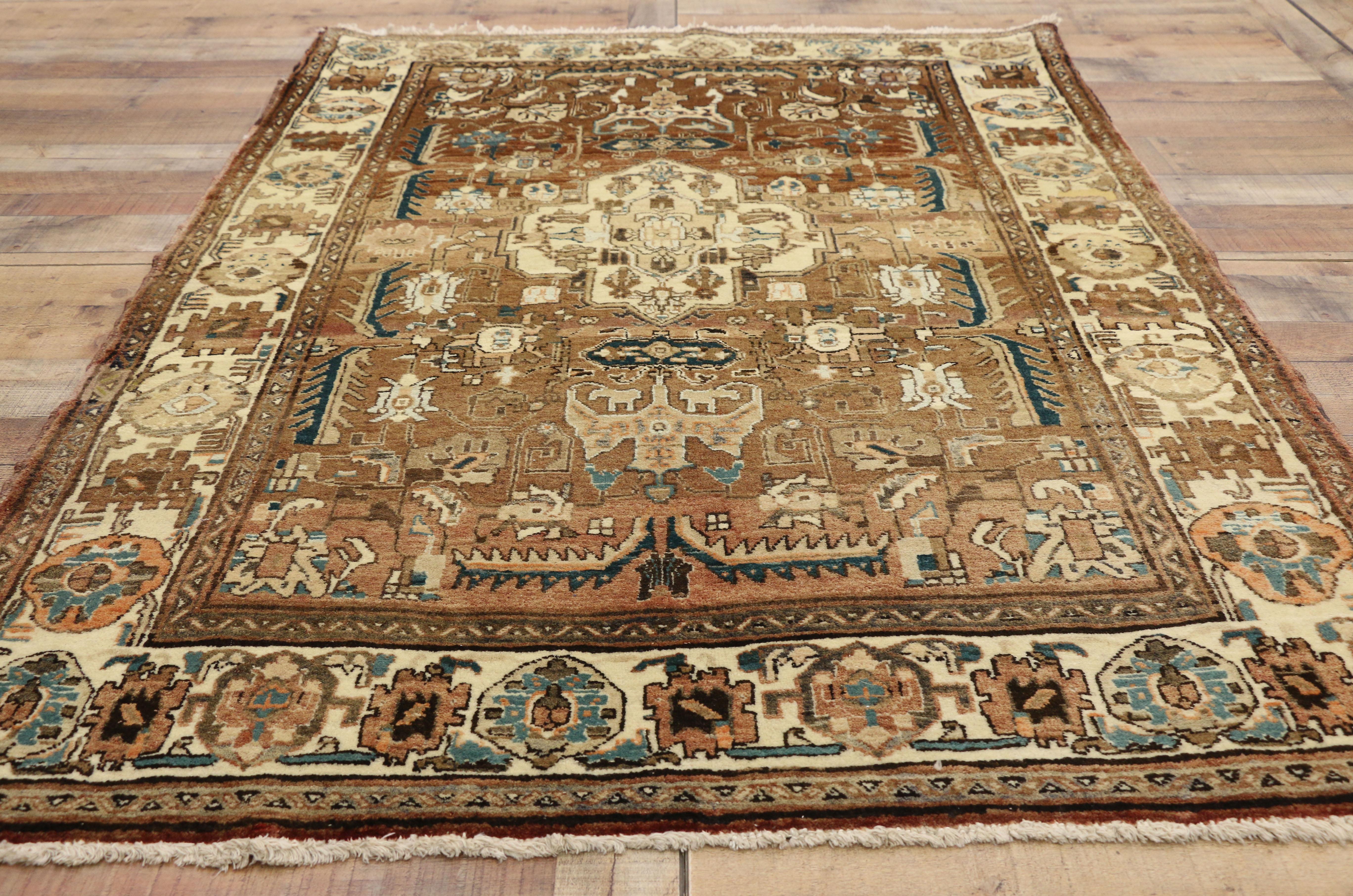 Wool Vintage Persian Heriz Rug with Bungalow Craftsman Style For Sale