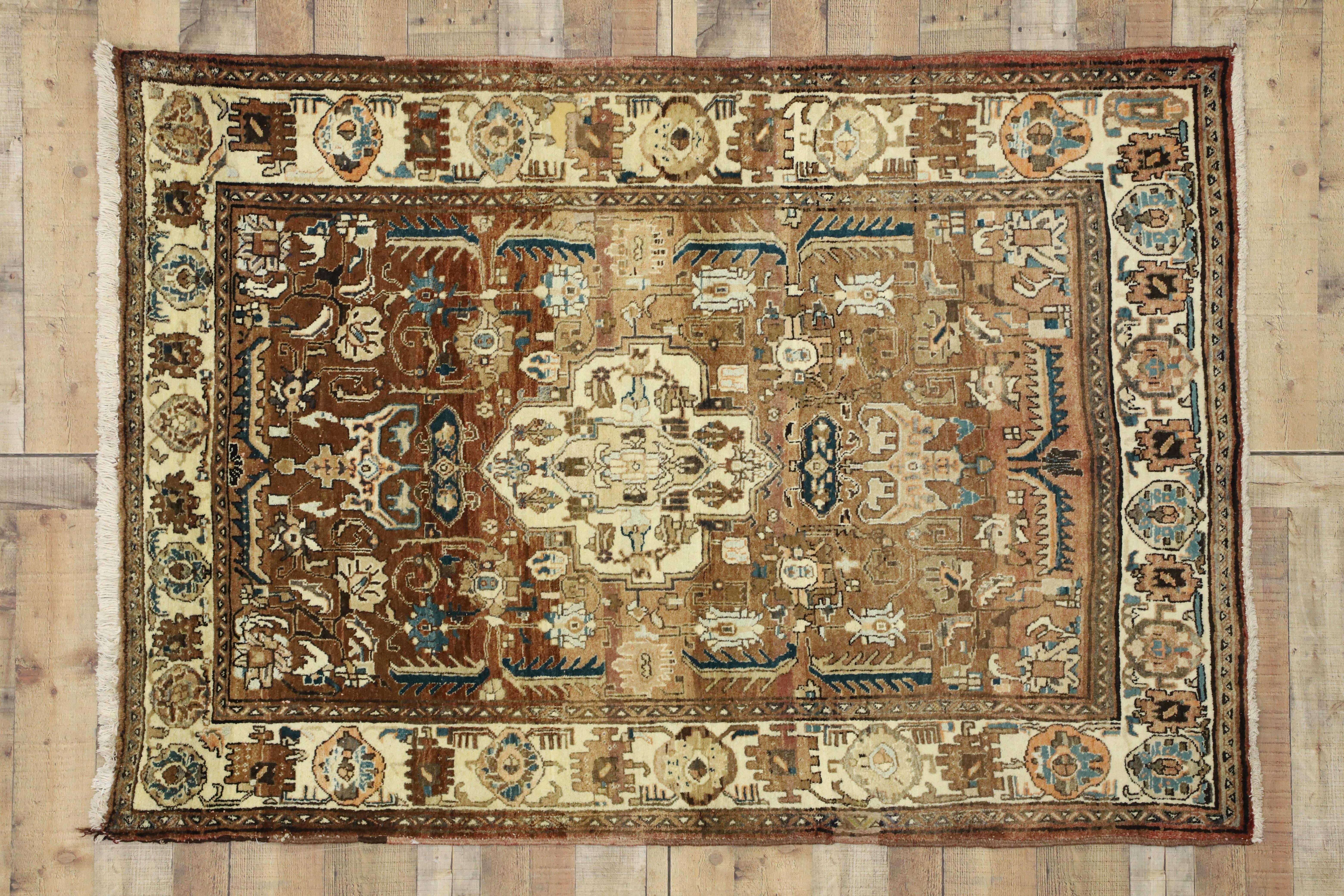 Vintage Persian Heriz Rug with Bungalow Craftsman Style For Sale 1