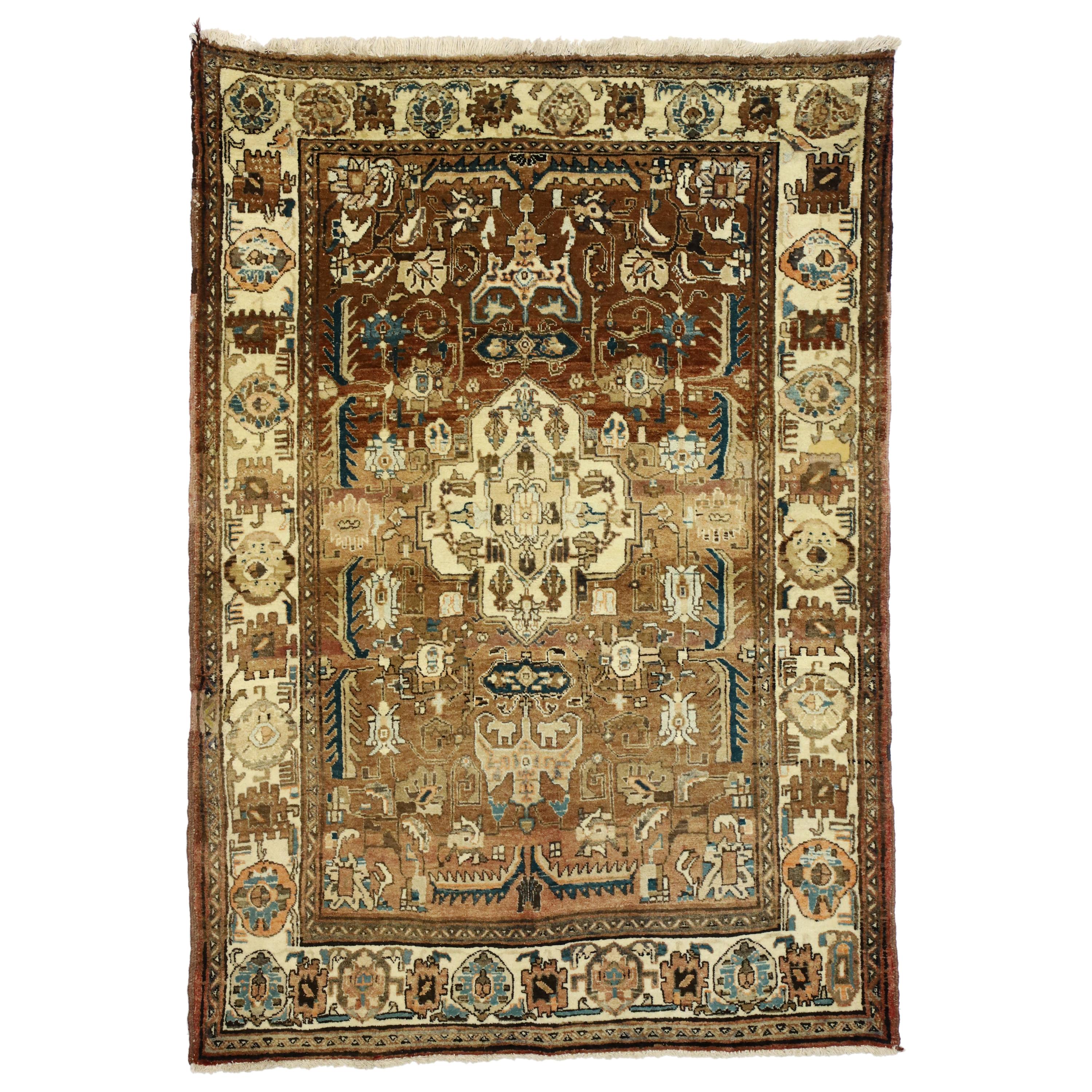 Vintage Persian Heriz Rug with Bungalow Craftsman Style For Sale