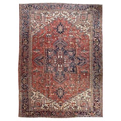 Vintage Persian Heriz Rug with Center Medallion, Earthy Moody Colors