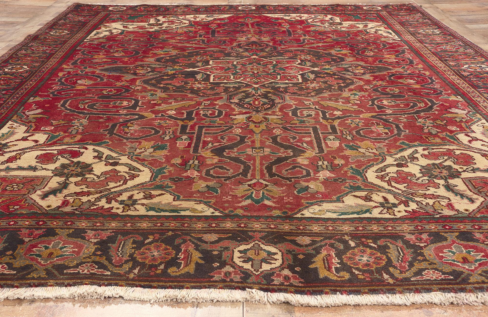 Vintage Persian Heriz Rug, Perpetually Posh Meets Stylish Durability For Sale 1